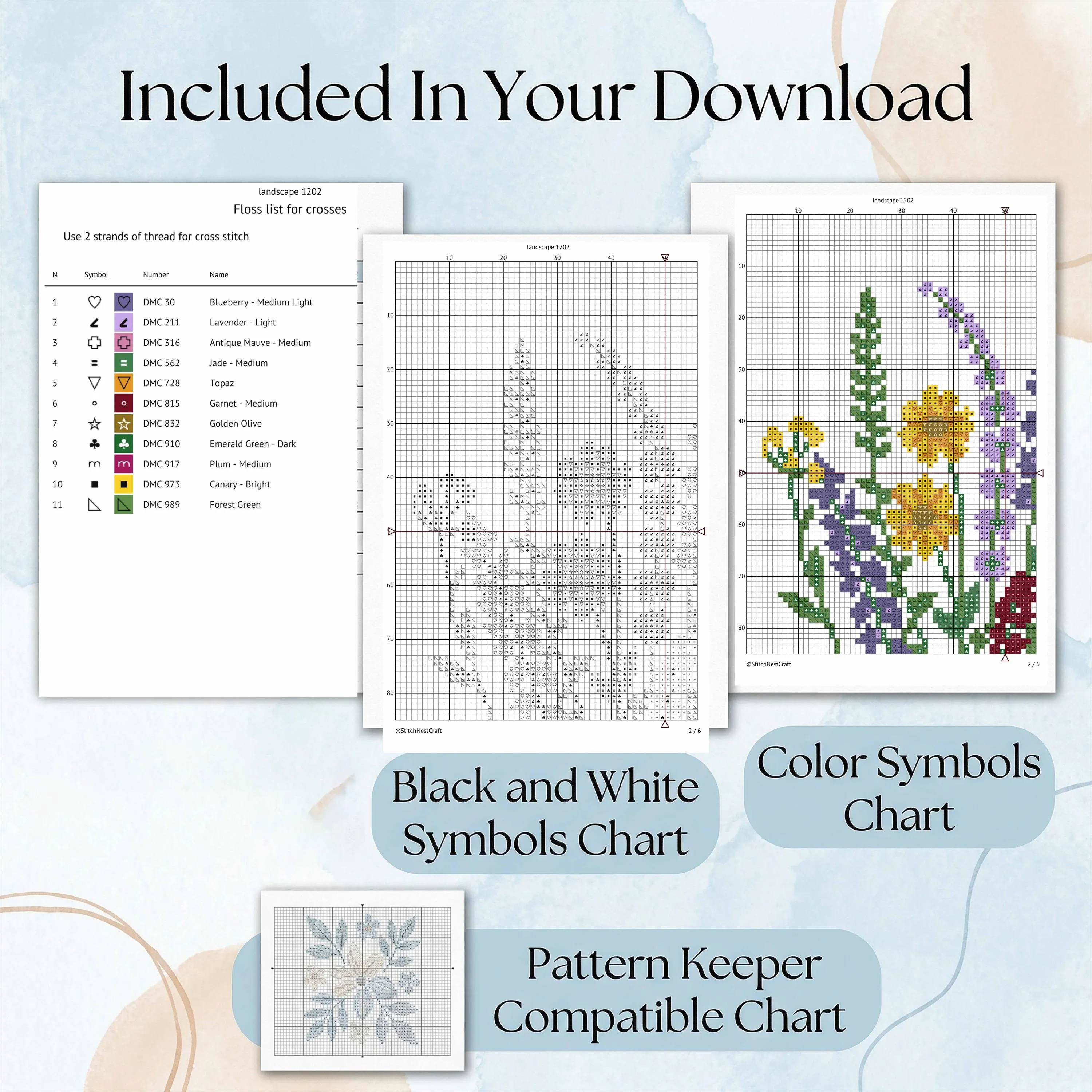 Autumn Forest Cross Stitch Pattern PDF, Birch Tree Fall Landscape, Cozy Nature Embroidery Design - image 3