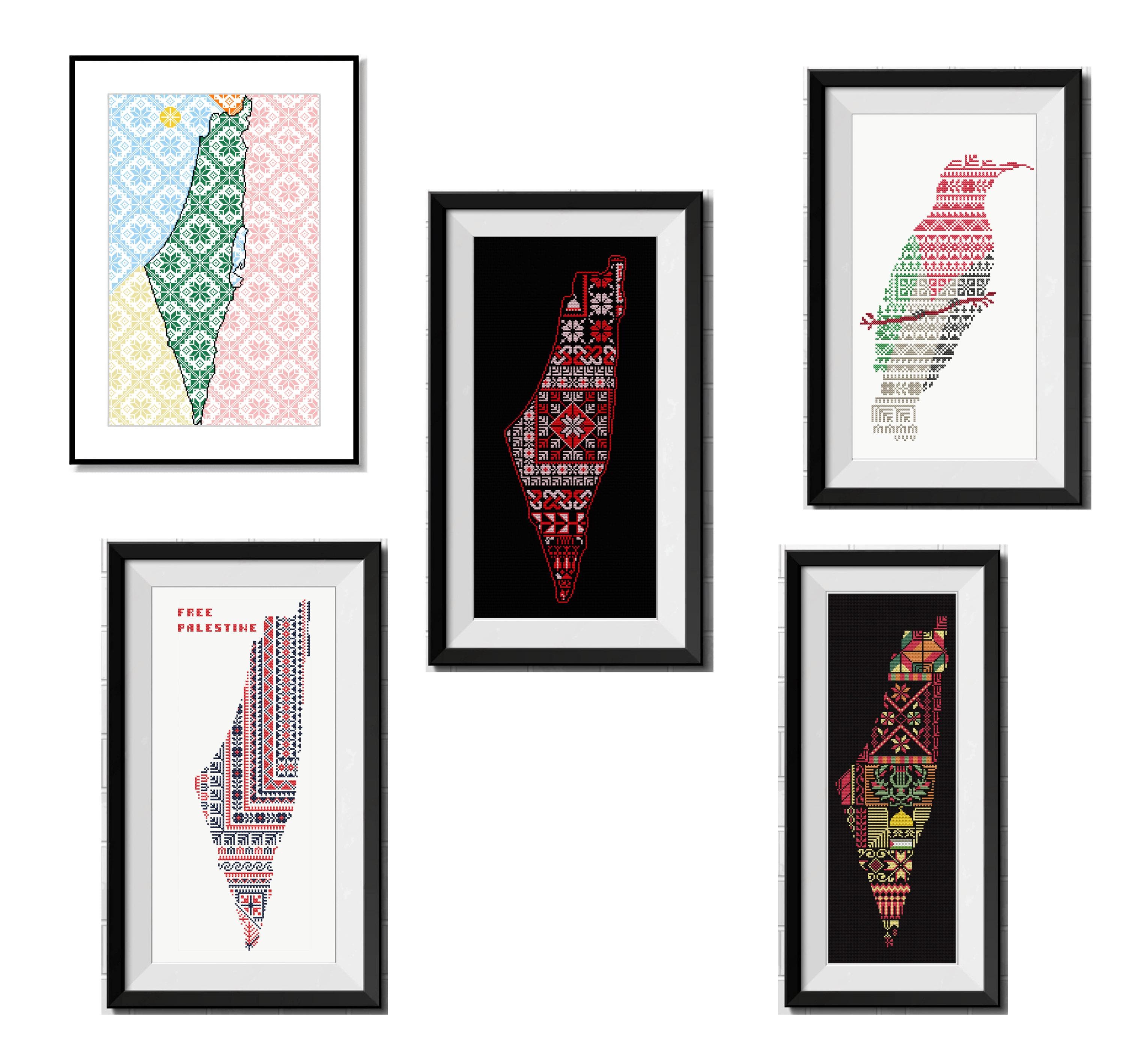 Palestine Map Tatreez Pattern Bundle (PDF Cross Stitch Set of 5 )