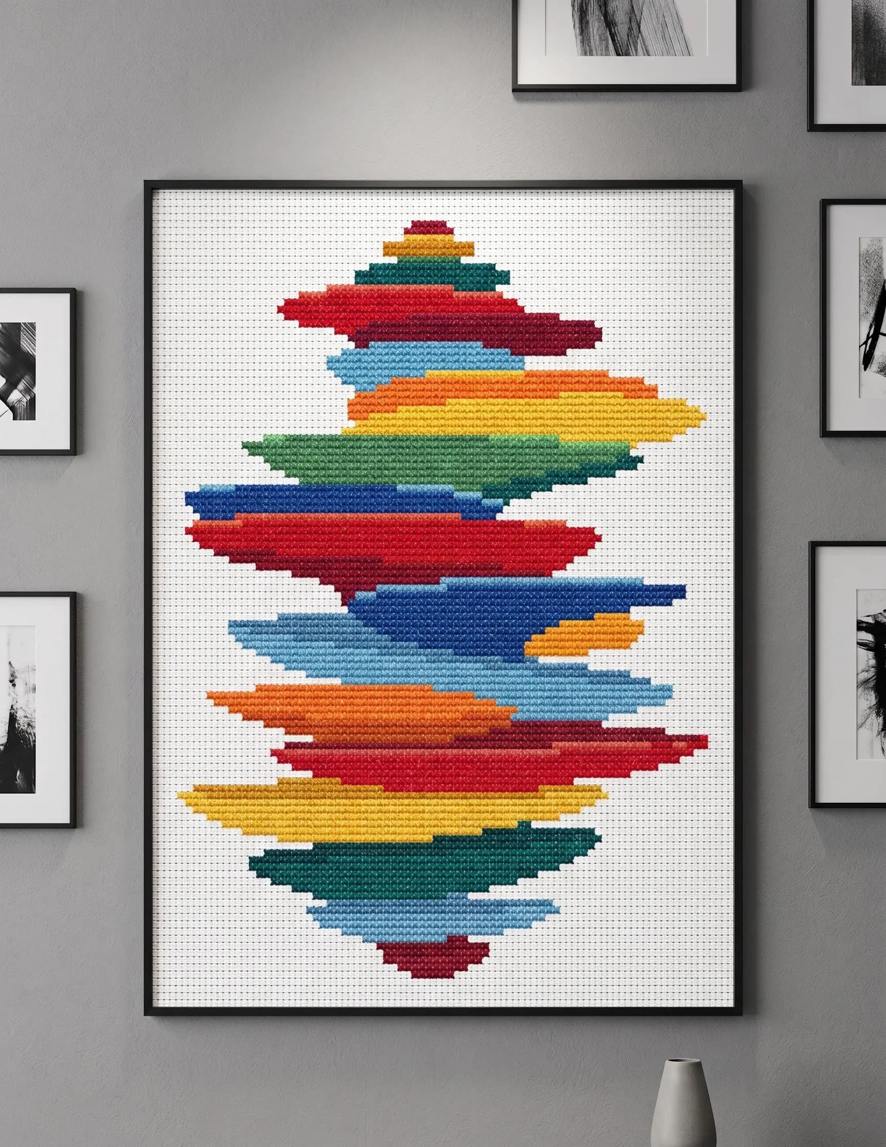 Modern Abstract Cross Stitch Pattern, Colorful Geometric Embroidery Chart (PDF Download) - image 4