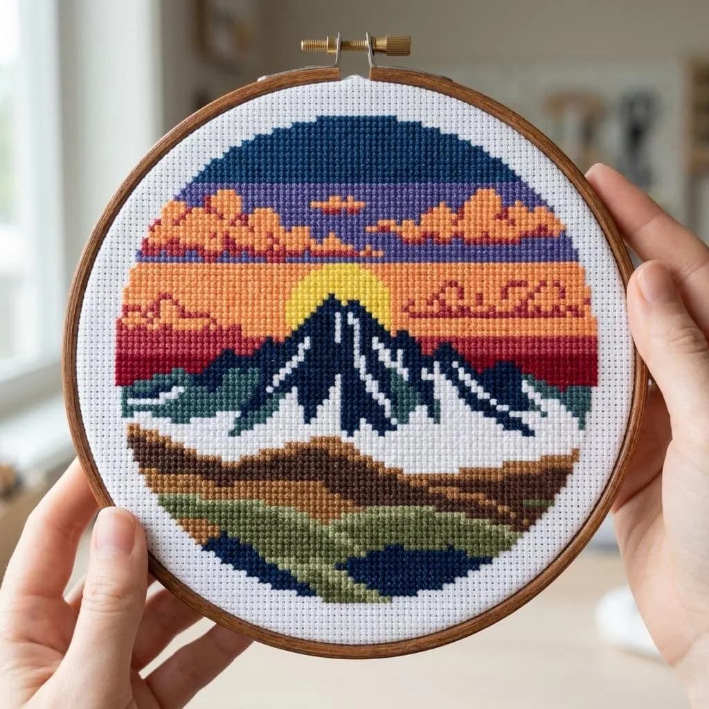 Sunset Mountain Cross Stitch Pattern, Scenic Landscape Embroidery, Nature Stitching Design, Instant PDF - image 4