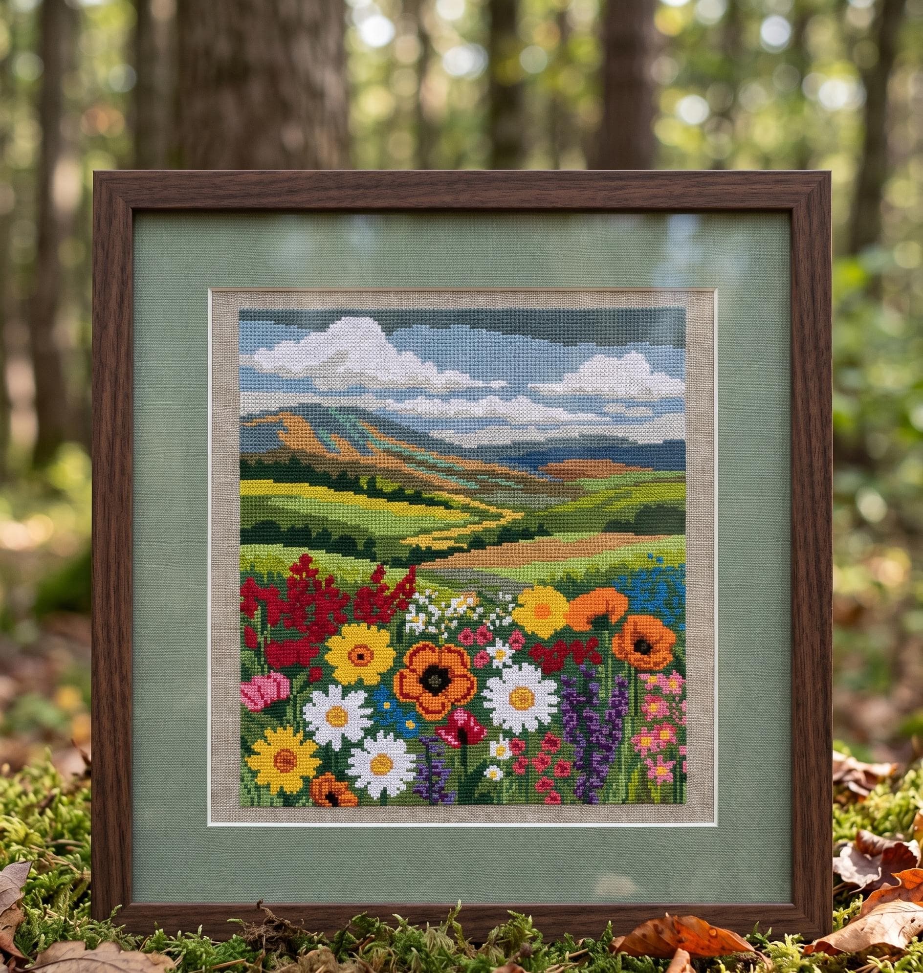 Wildflower Meadow Cross Stitch Pattern PDF, Mountain Landscape Scene, Colorful Nature Embroidery Design - image 4