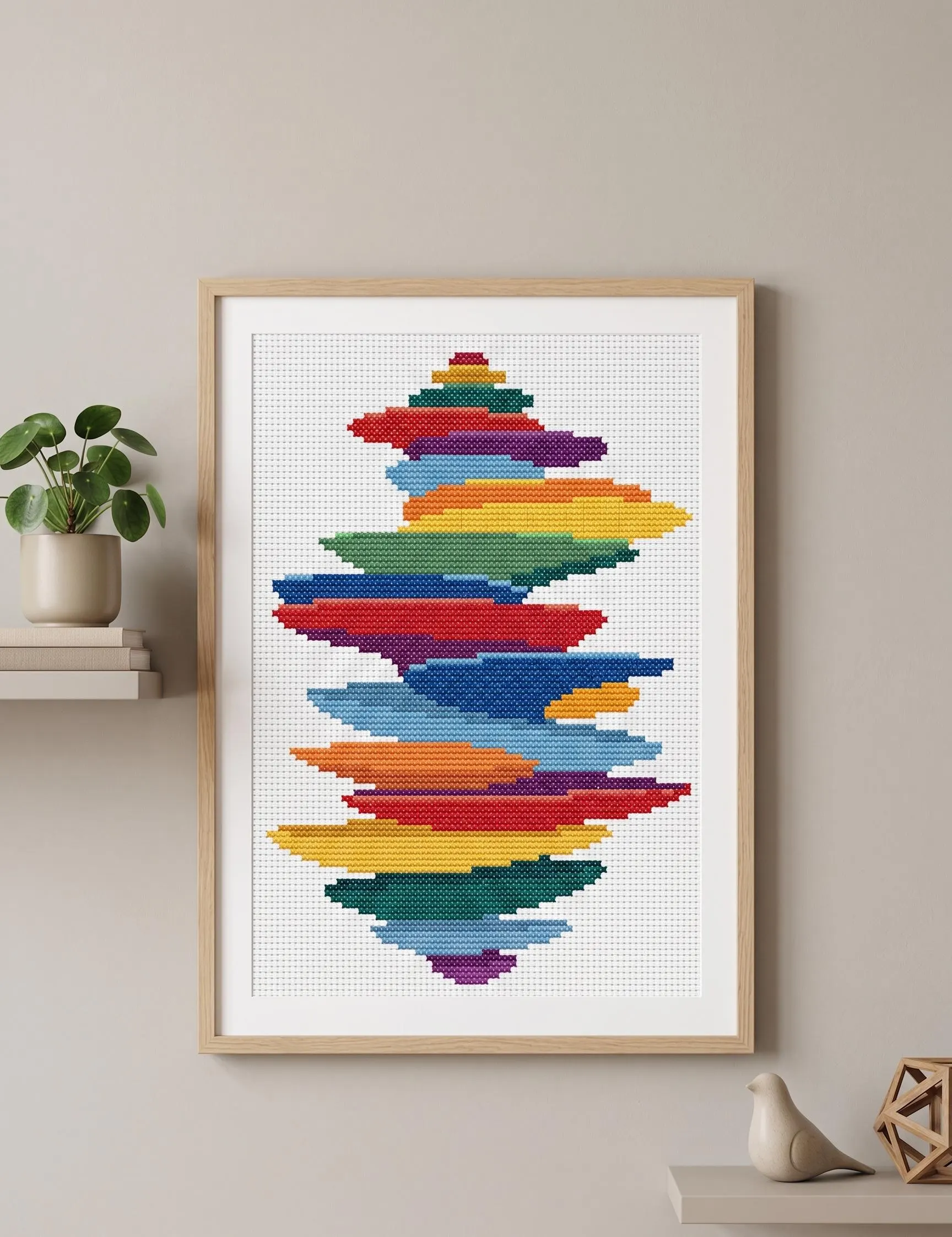 Modern Abstract Cross Stitch Pattern, Colorful Geometric Embroidery Chart (PDF Download)
