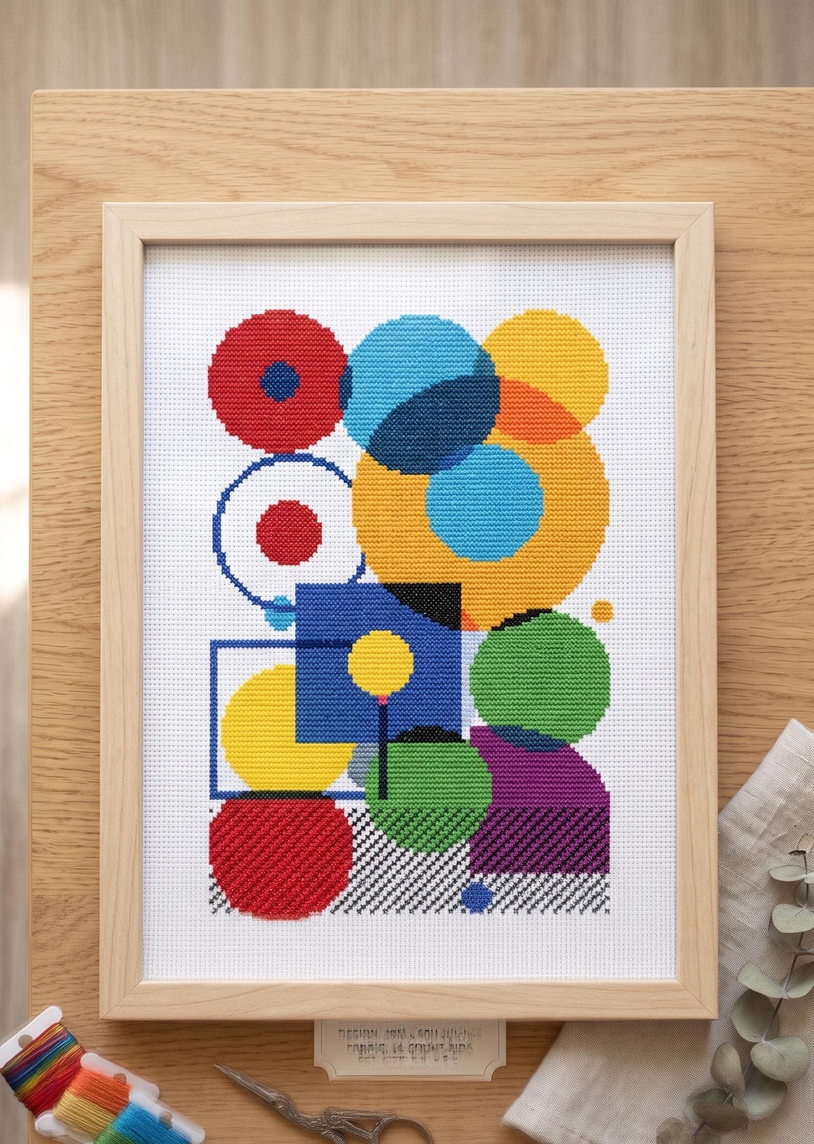 Abstract Cross Stitch Pattern,Geometric Shapes, Bold Primary Colors (PDF Download)