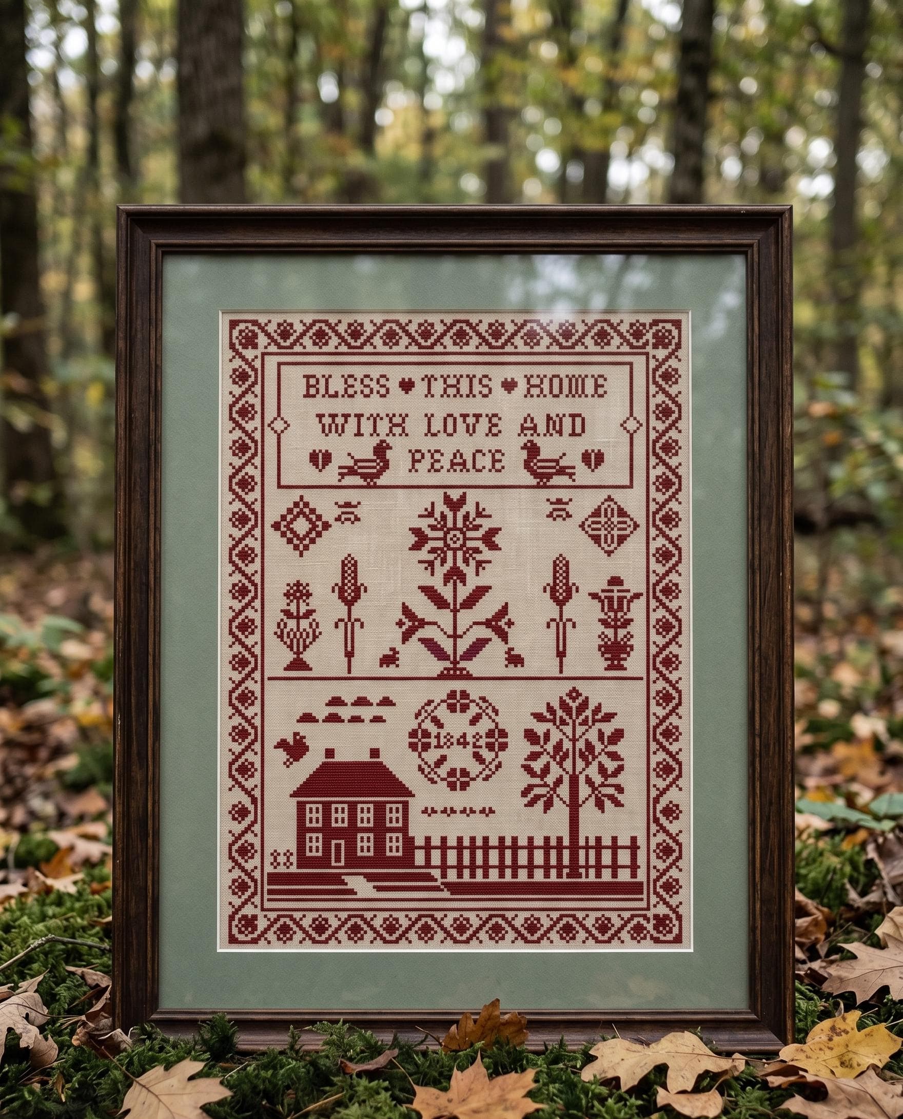 Bless This Home Cross Stitch Pattern,Vintage Primitive Sampler 1842, Farmhouse Folk Art PDF