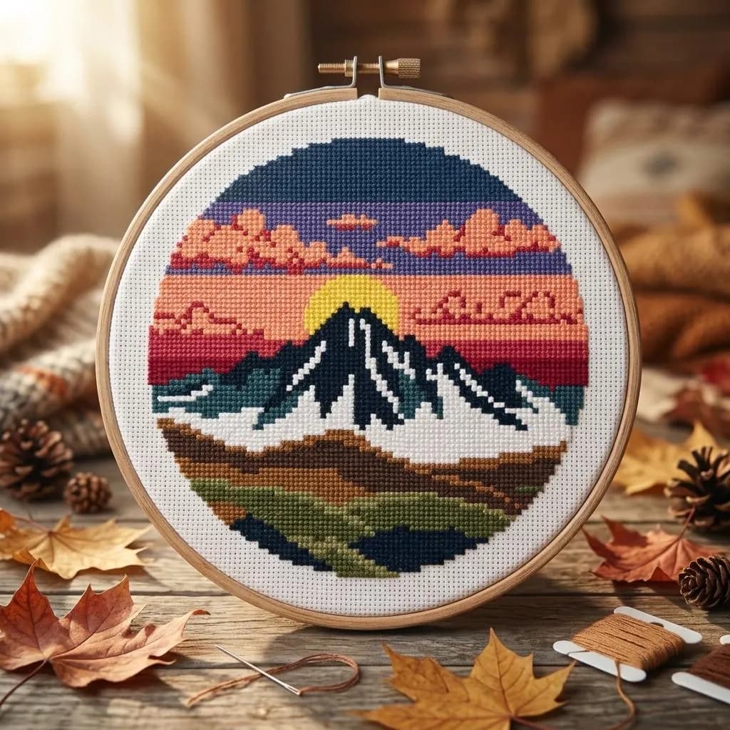 Sunset Mountain Cross Stitch Pattern, Scenic Landscape Embroidery, Nature Stitching Design, Instant PDF - image 5
