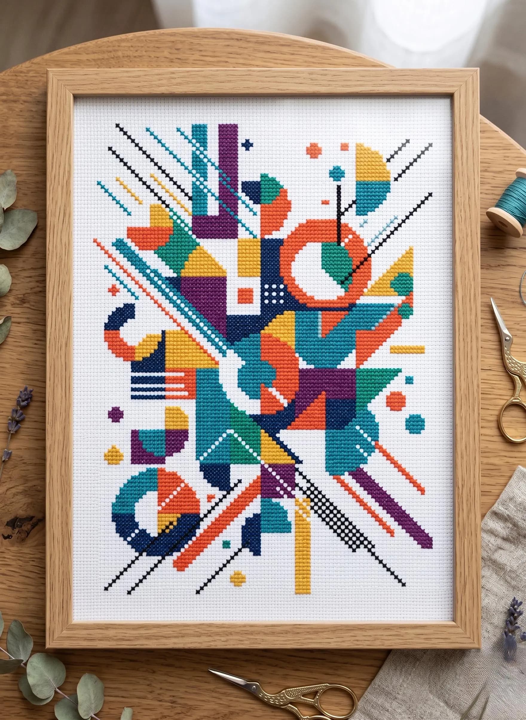 Bauhaus Inspired Cross Stitch Pattern PDF, Colorful Geometric Embroidery Design, Modern Abstract Needlepoint Art - image 5