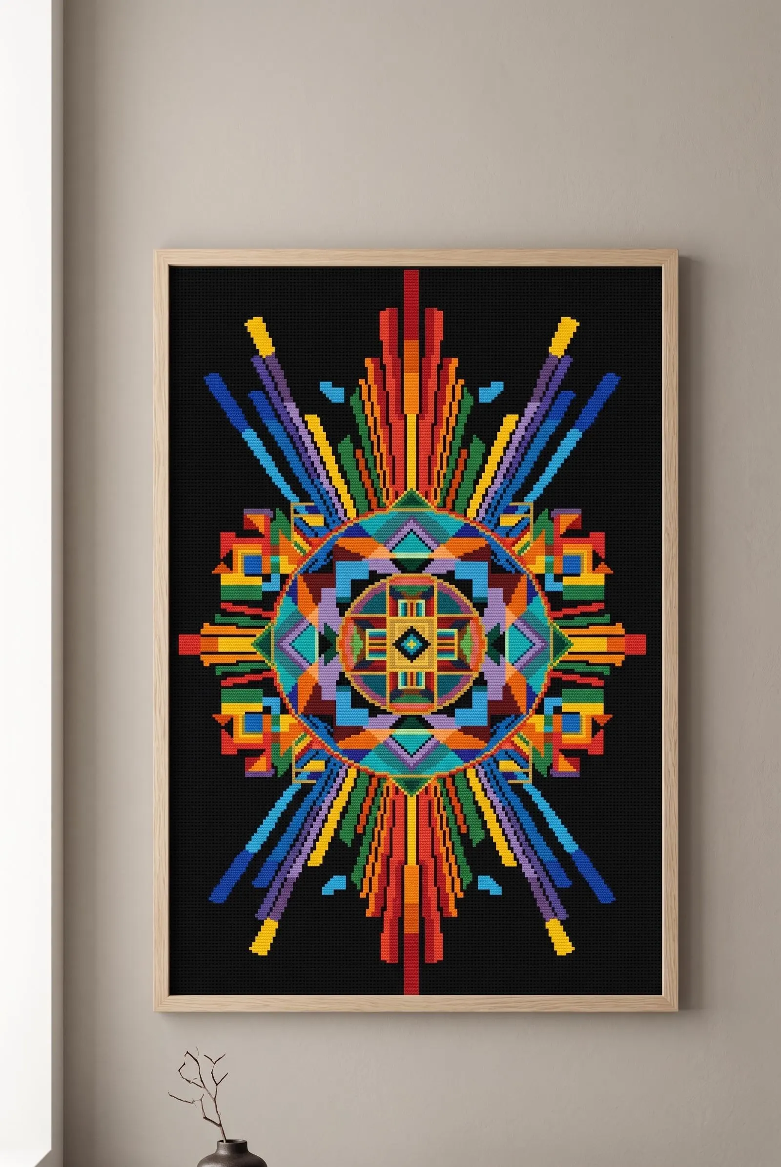 Contemporary Geometric Cross Stitch Pattern PDF, Vibrant Symmetry Embroidery Design, Modern Abstract Decor Art