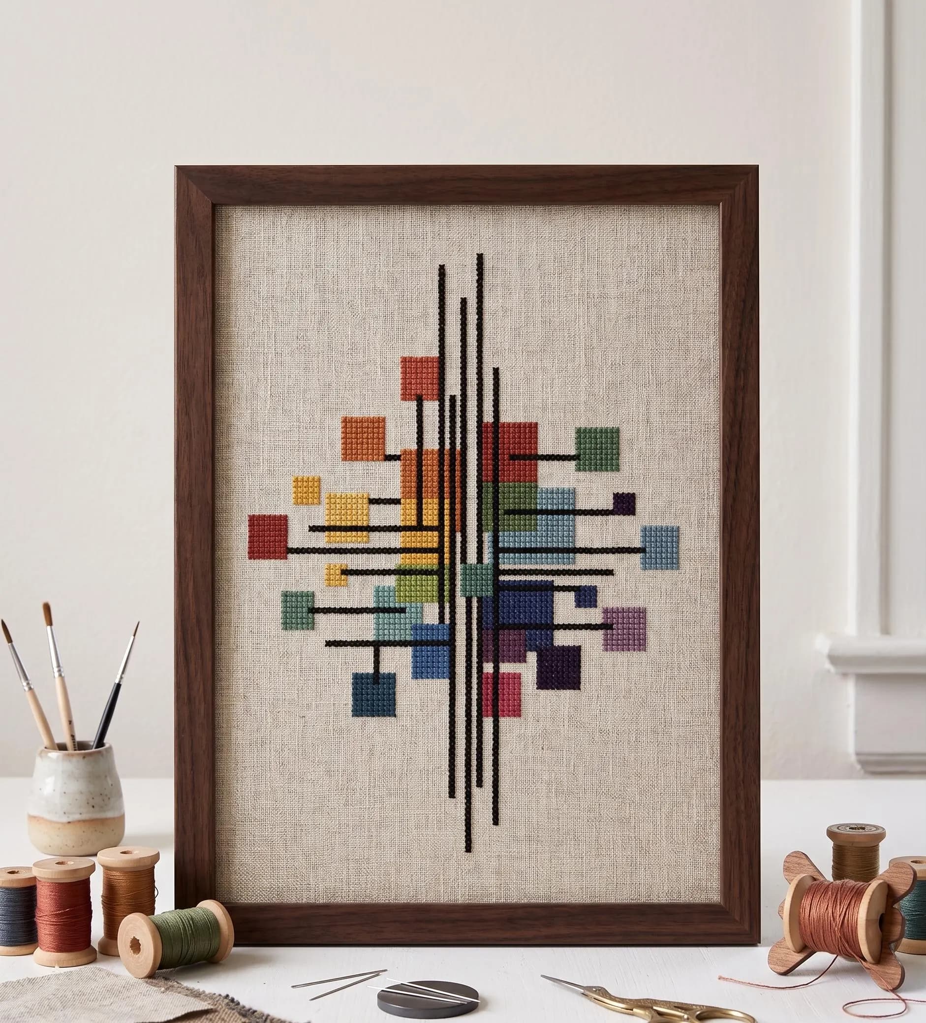 Geometric Cross Stitch Pattern, Abstract Bauhaus Embroidery Chart, Minimalist Line Art (PDF Download) - image 5