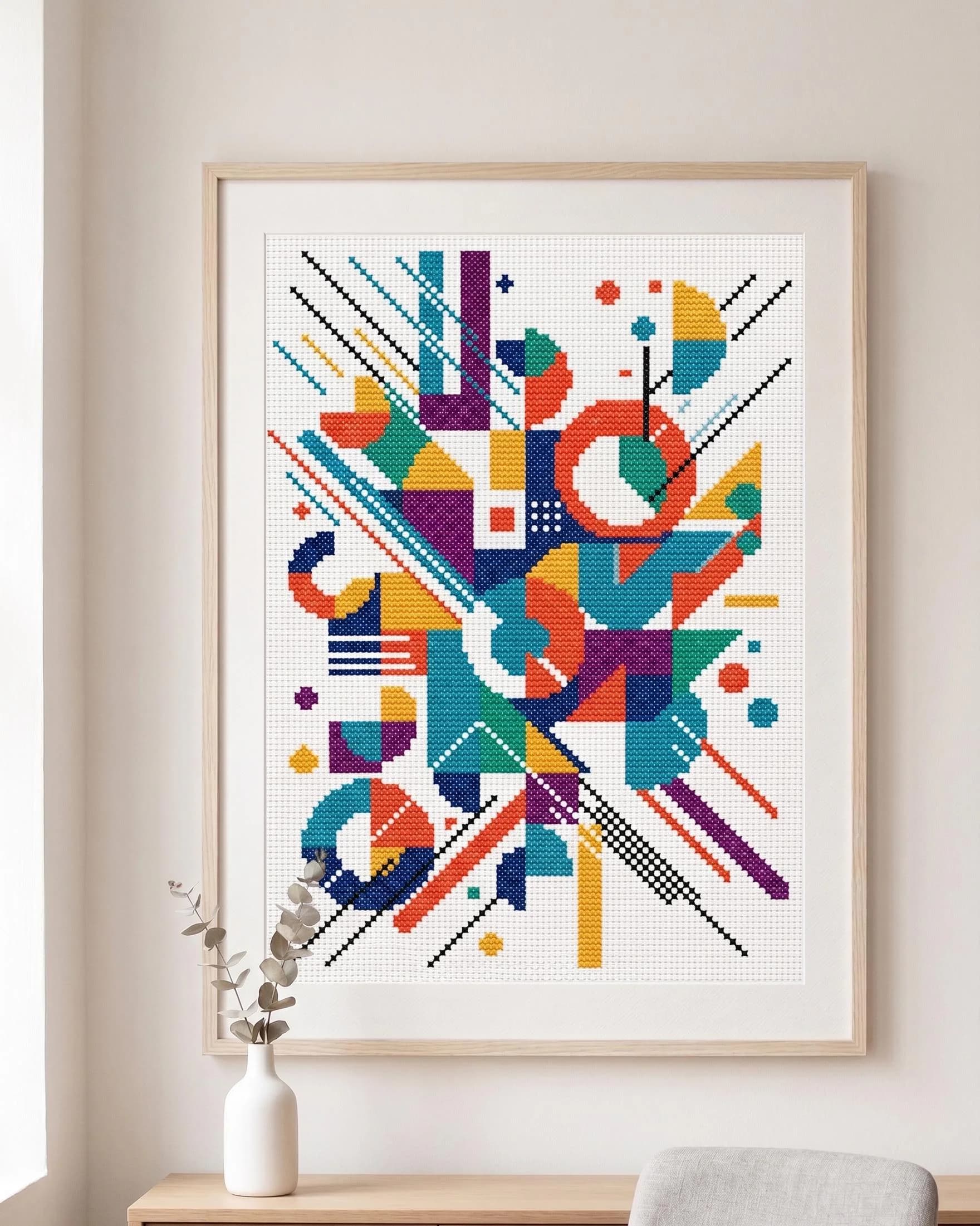 Bauhaus Inspired Cross Stitch Pattern PDF, Colorful Geometric Embroidery Design, Modern Abstract Needlepoint Art
