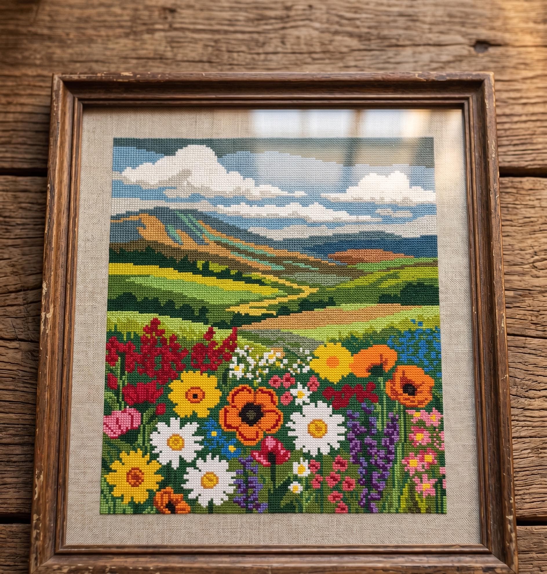 Wildflower Meadow Cross Stitch Pattern PDF, Mountain Landscape Scene, Colorful Nature Embroidery Design - image 5
