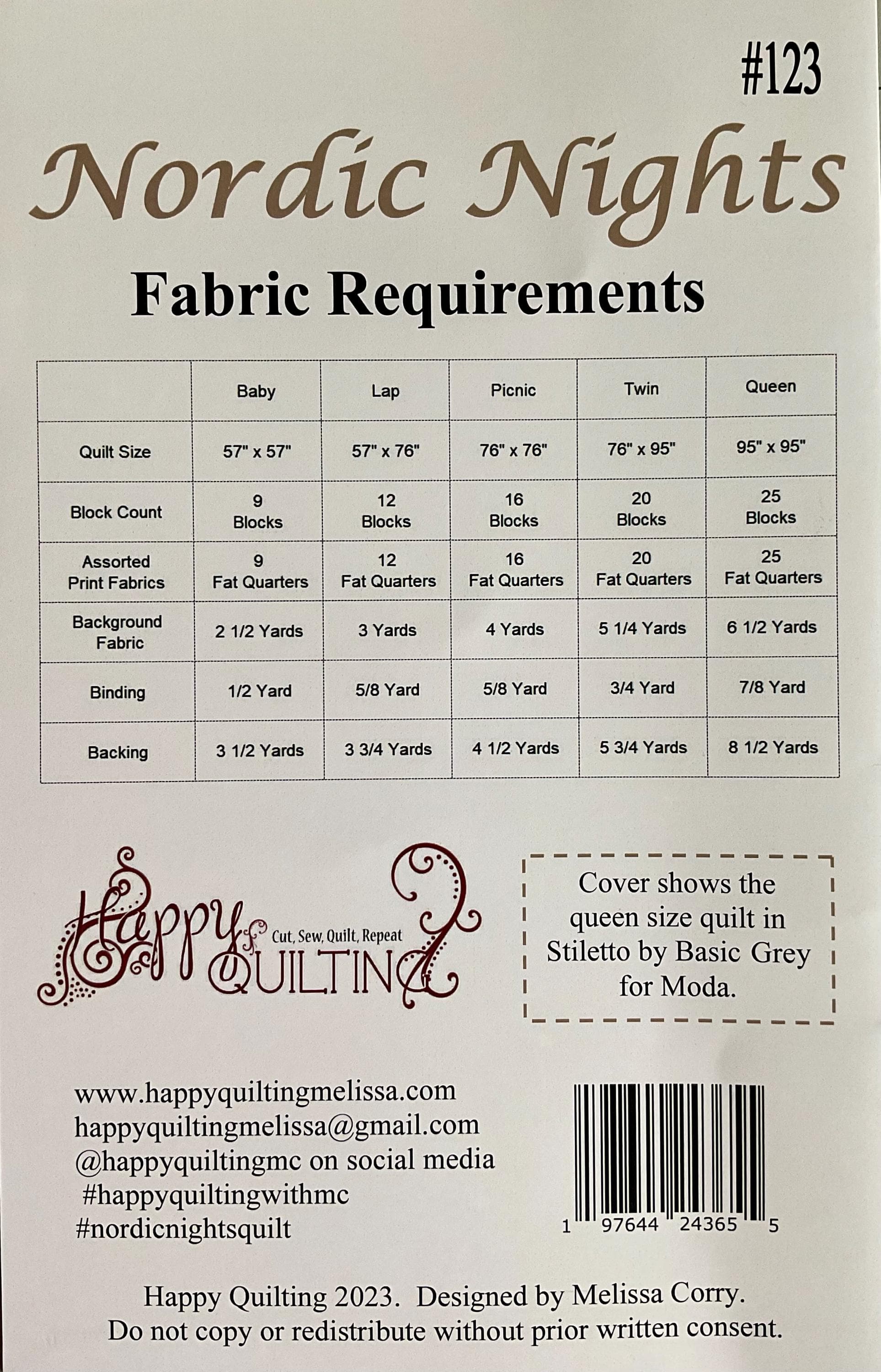 Nordic Nights- 5 size Quilt Pattern- HP 123- Fat Quarter Friendly Pattern- Happy Quilting by Melissa Corry - image 3