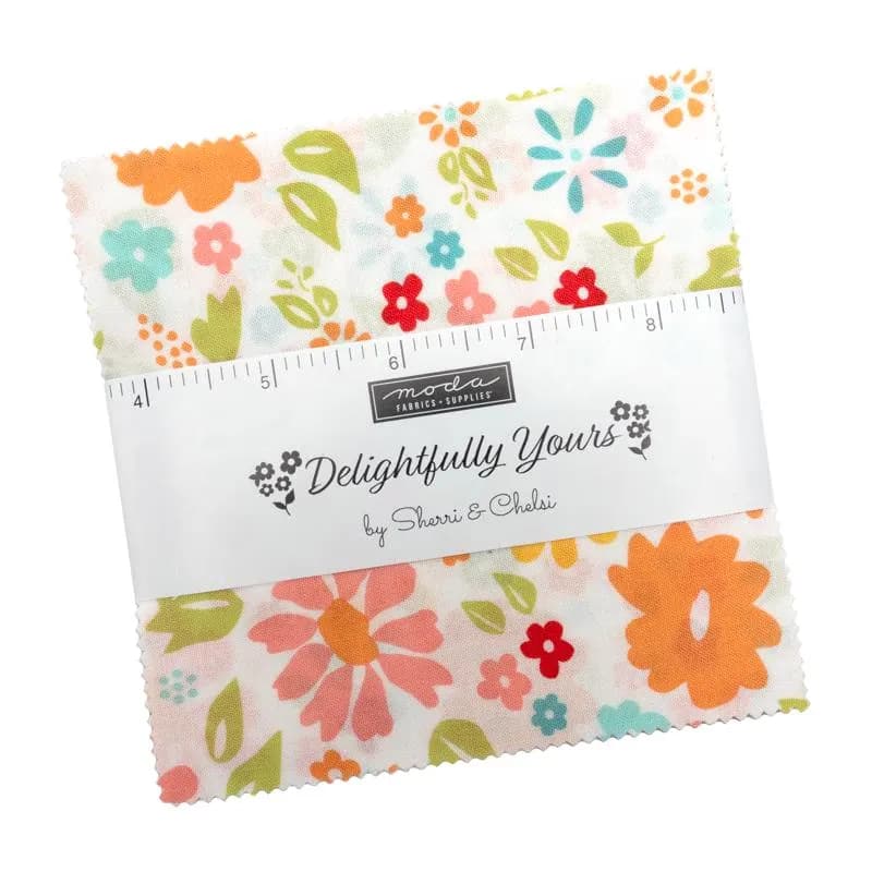 Delightfully Yours- Charm Pack- 37700 PP- 42 pieces pre cut 5” x 5”- Moda Fabrics by Sherri and Chelsi