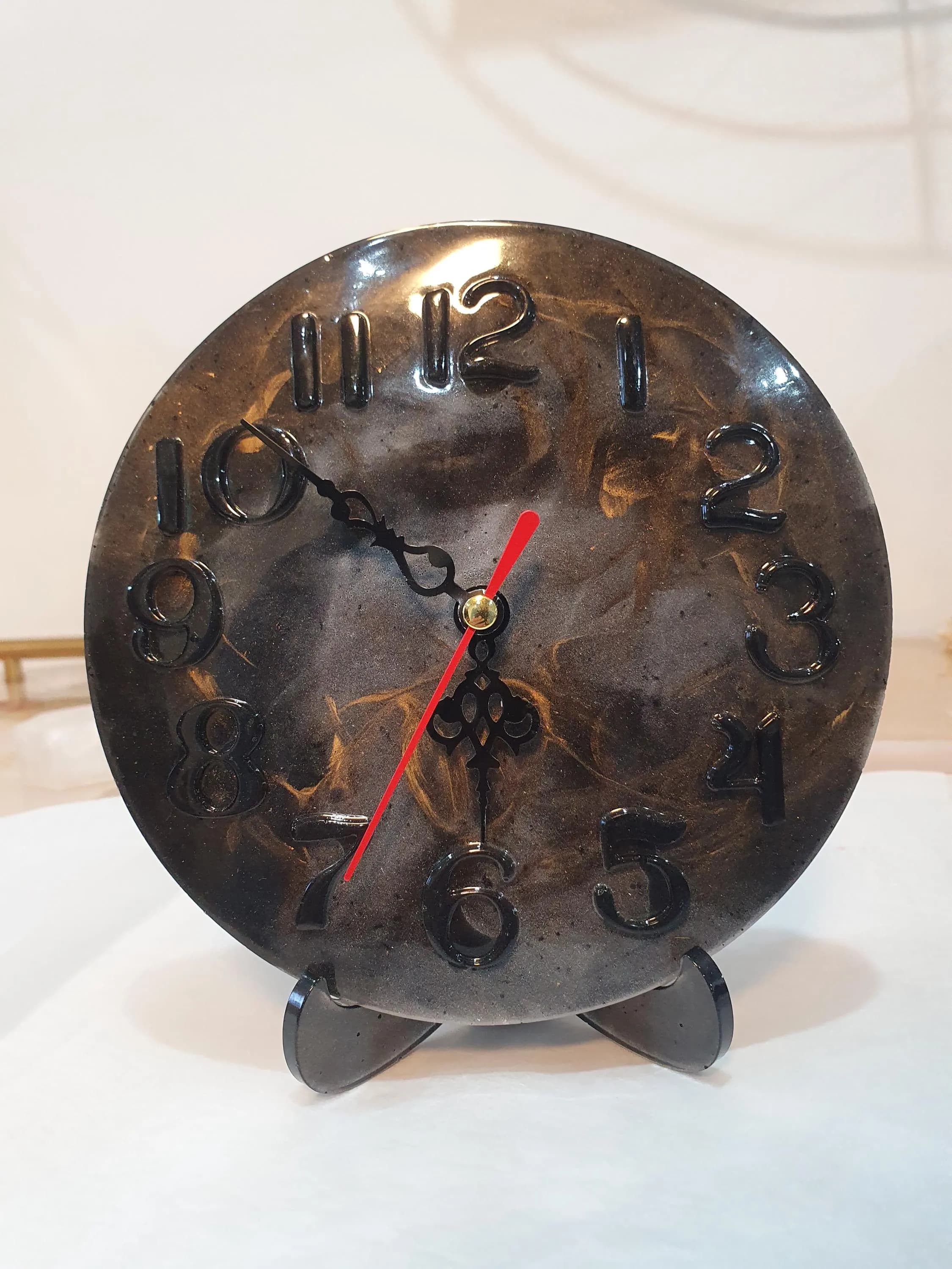 resin Minimalist Clock small black and gold desktop clock with free holder - image 3