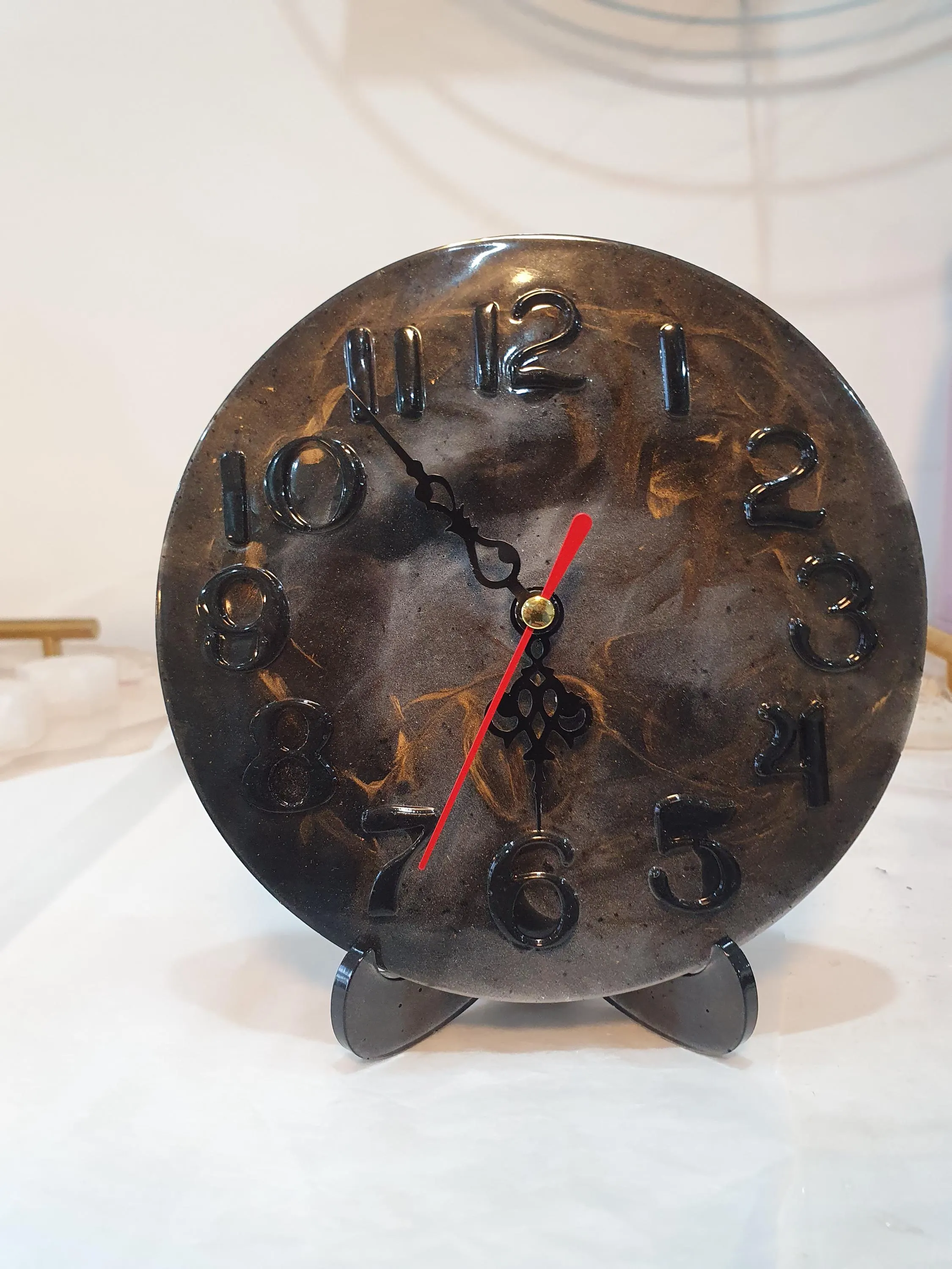 resin Minimalist Clock small black and gold desktop clock with free holder - image 5