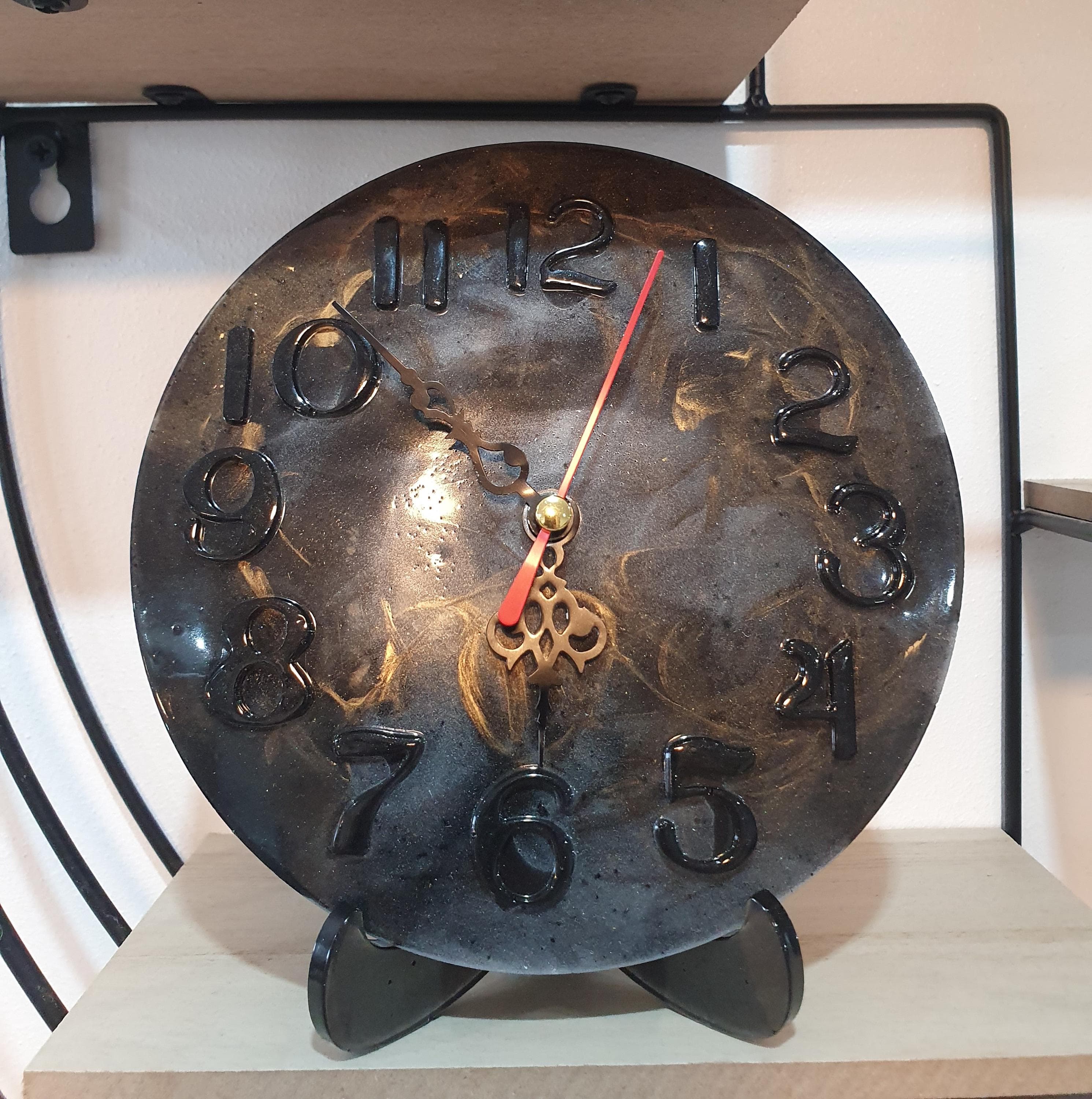 resin Minimalist Clock small black and gold desktop clock with free holder - image 4