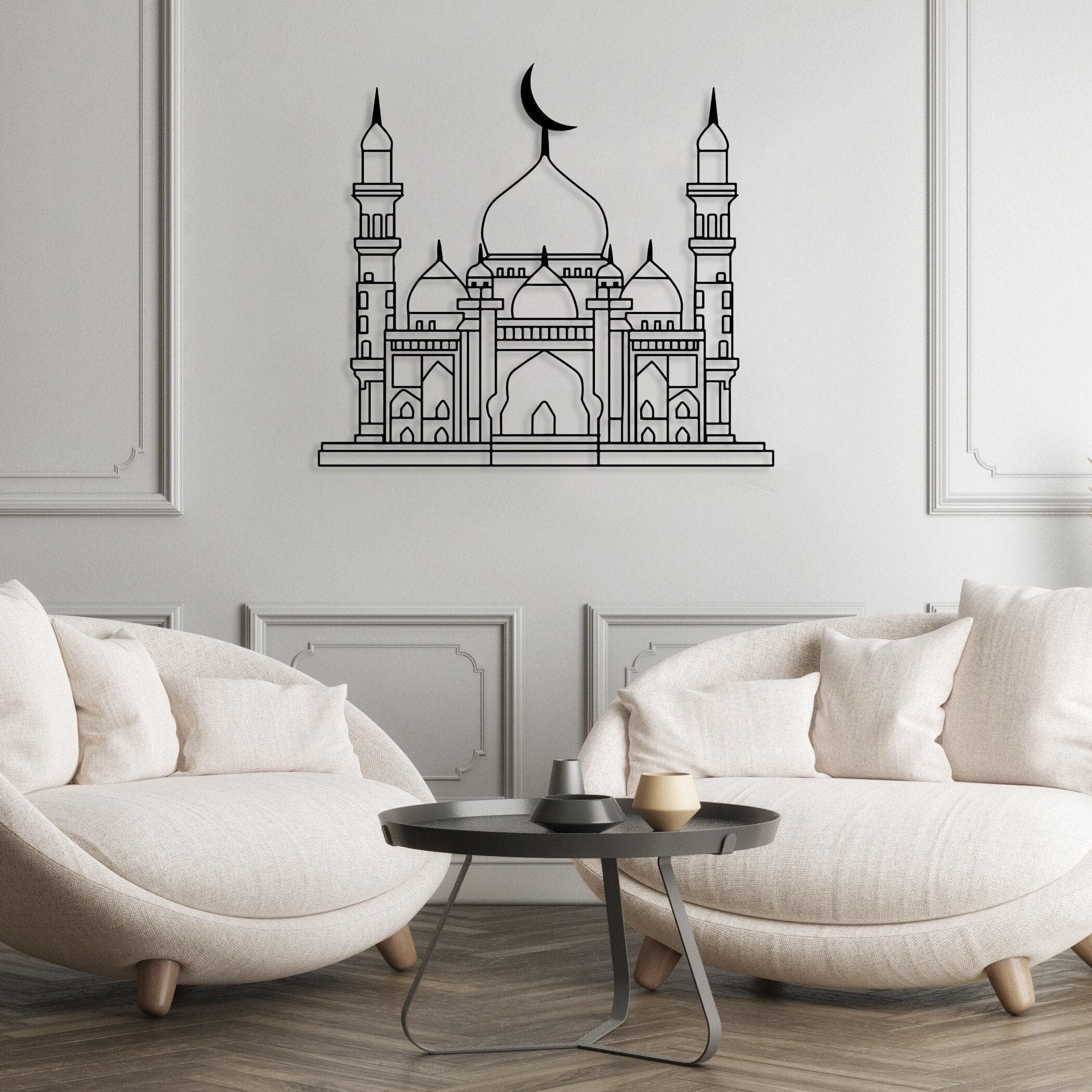 Line Art Mosque Islamic Metal Wall Art, Masjid Wall Decor, Islamic Modern Home Decor,  Islamic Architecture, Boho Islamic Art,Eid Decoration