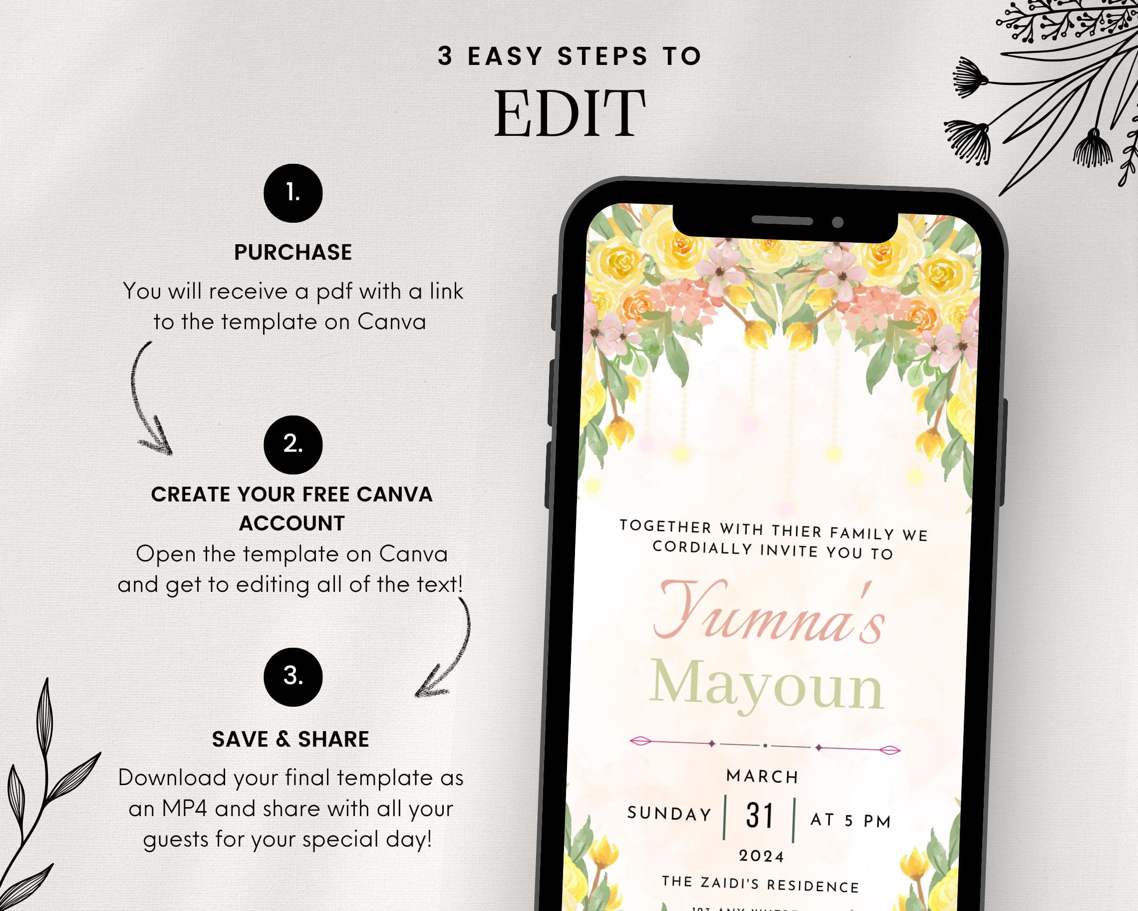 Animated Mayoun Wedding Invitation: Pastel Dholki Template (Digital Download) - image 5