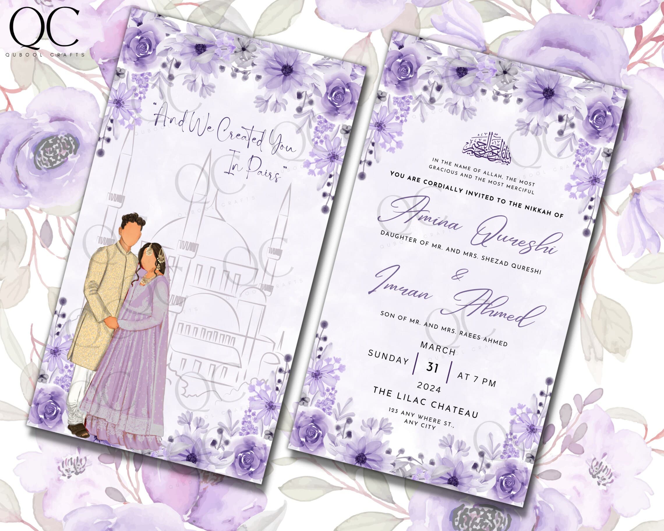 Animated Purple Floral Nikkah Invitation Template (Digital Download)