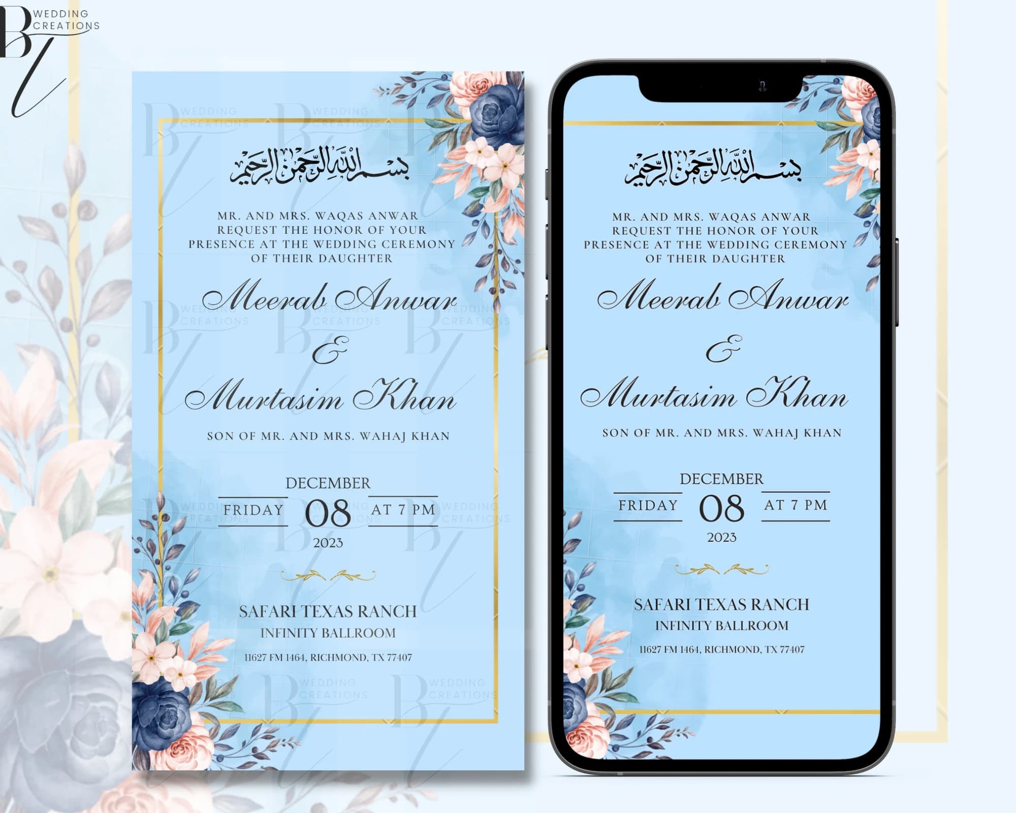 Editable Wedding Engagement Card Walima Shaadi Nikkah Invitation Cards Digital Muslim Desi Invites Template