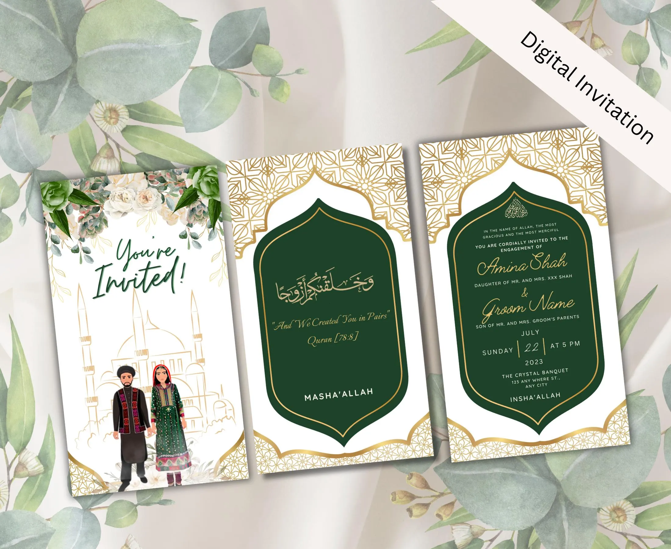 Animated Afghan Arab Moroccan Nikkah Engagement Wedding Invitation Card Digital Desi Muslim Invite Templates - image 3
