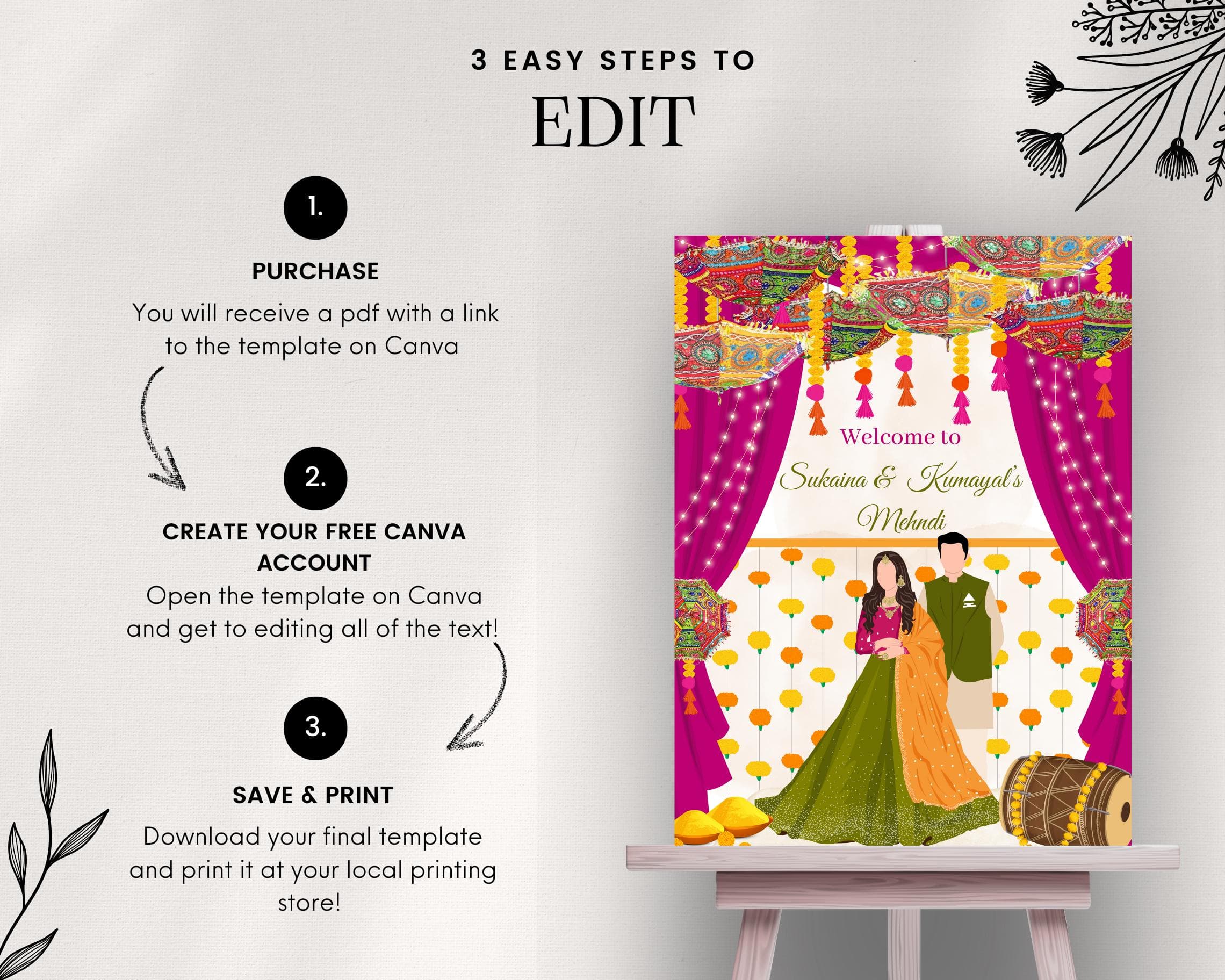 Editable Colorful Mehndi Welcome Sign, Desi Wedding (Digital Download) - image 5
