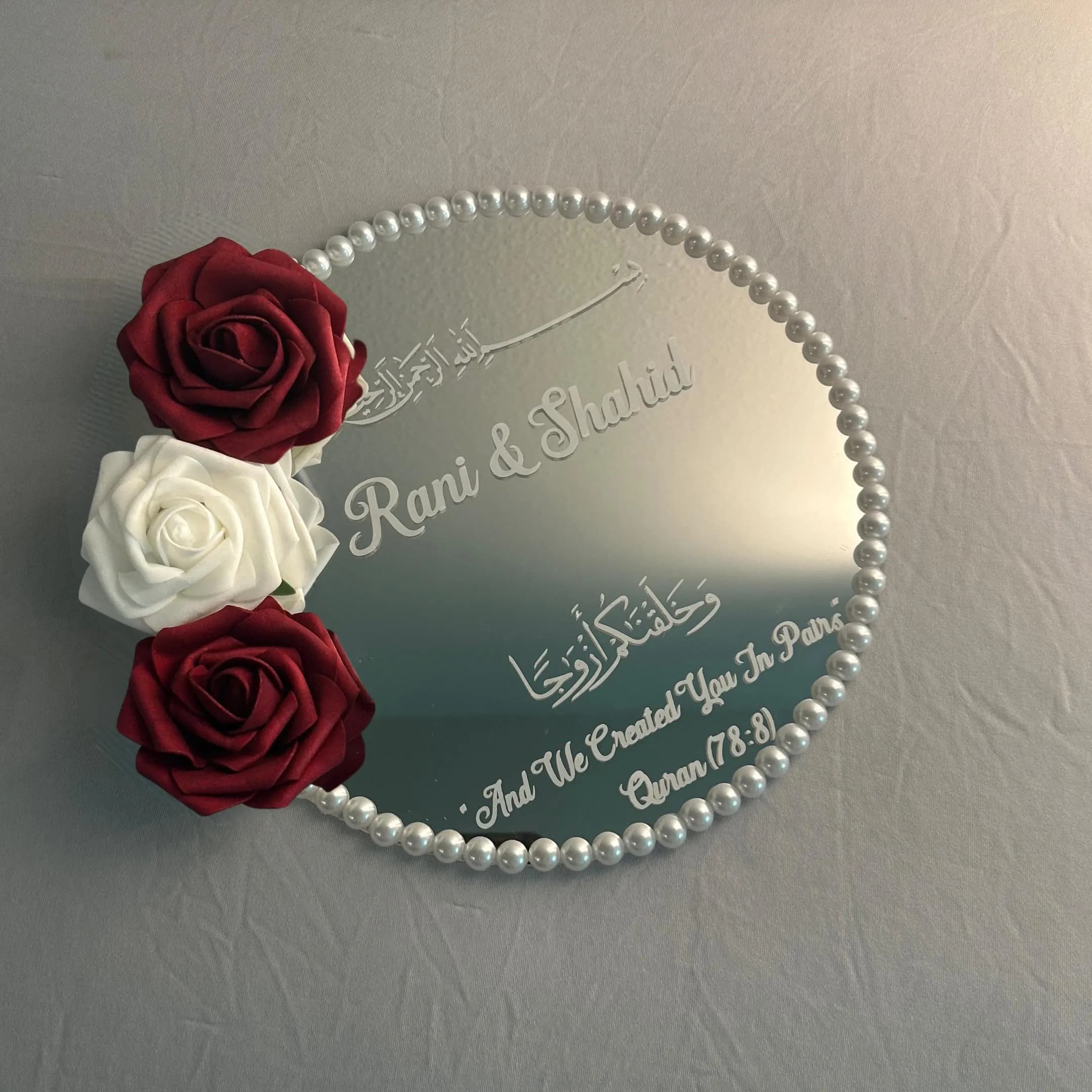 Personalized Nikkah Ring Tray, Islamic Wedding Gift, Floral Mirror Plate