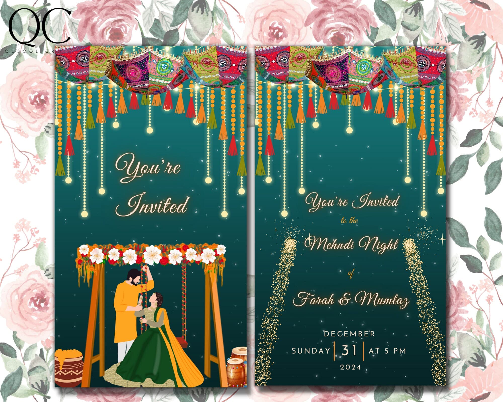 Animated Mehndi Night Invitation Template, Dholki Mayoun Haldi, Editable Desi Invite (Digital Download)