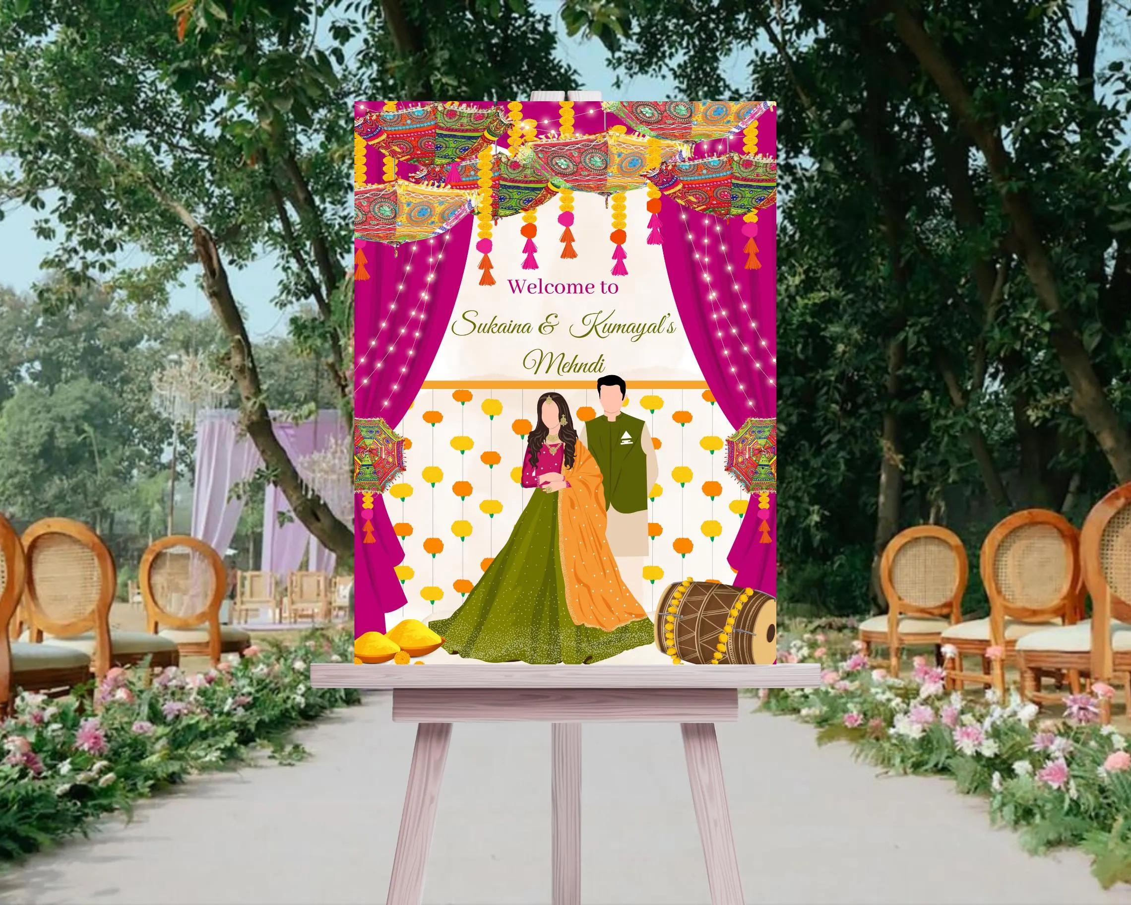Editable Colorful Mehndi Welcome Sign, Desi Wedding (Digital Download)