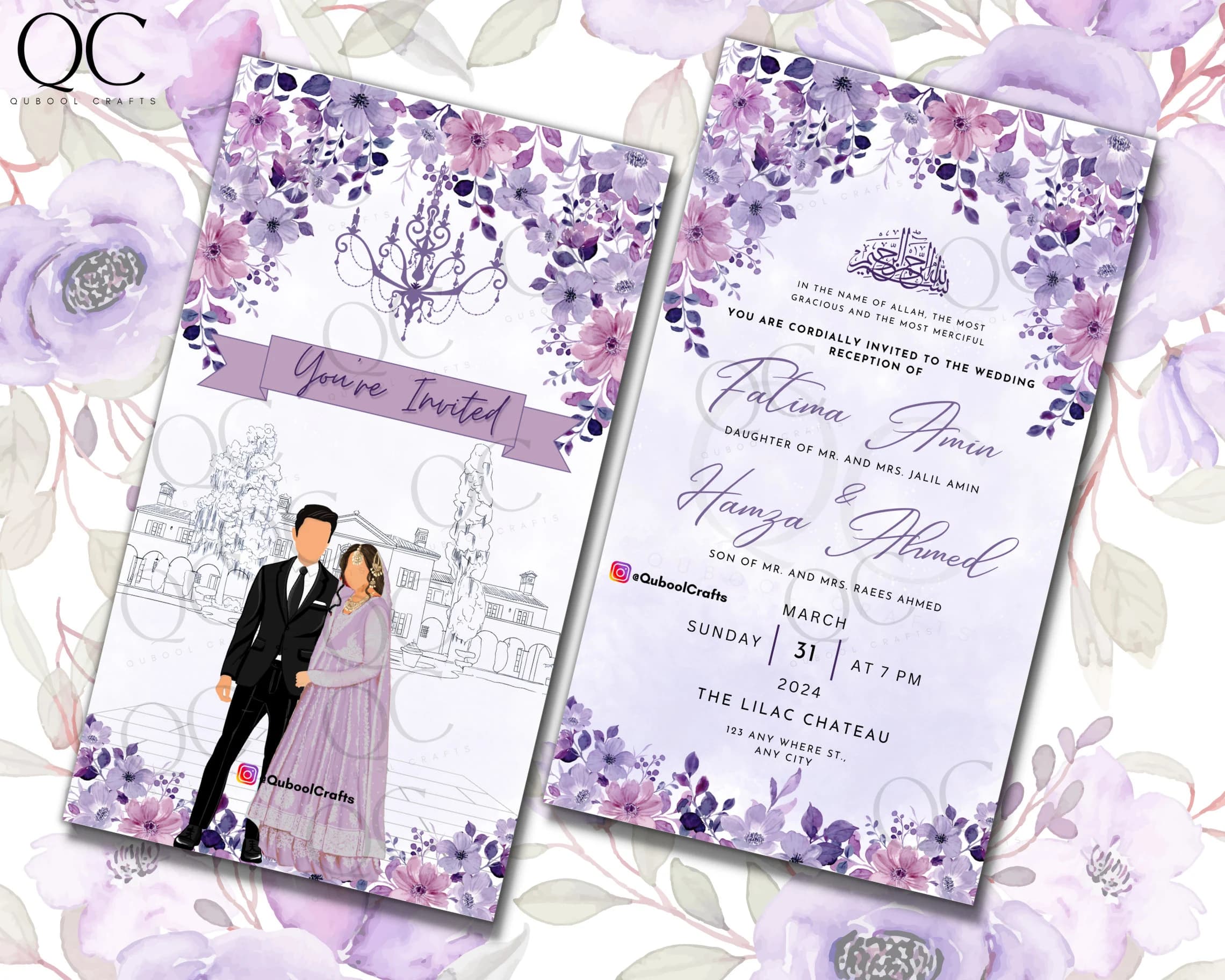 Animated Muslim Wedding Invitation: Floral Lavender Walima Nikkah Card (Digital Download)