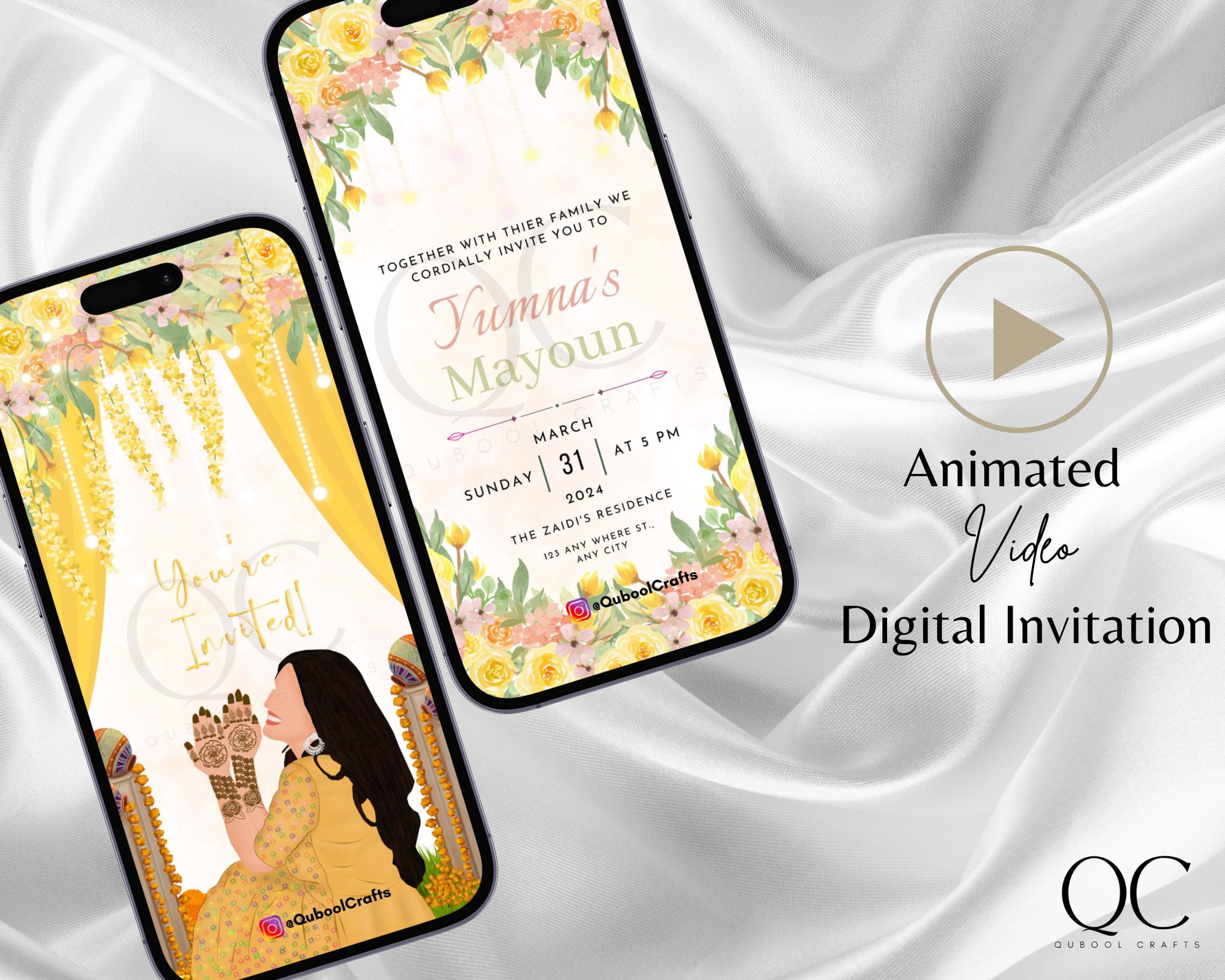 Animated Mayoun Wedding Invitation: Pastel Dholki Template (Digital Download)