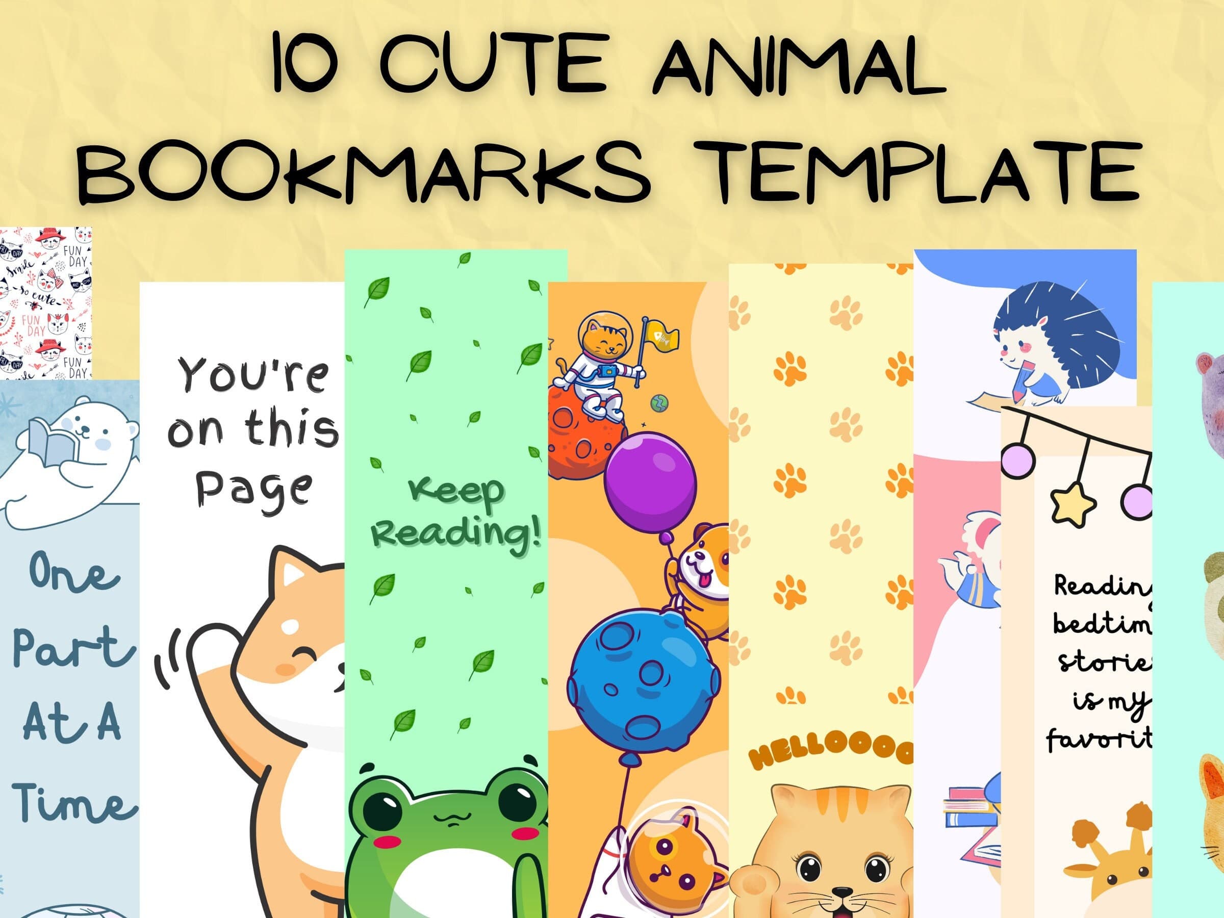 Cute Animal Bookmarks Set – Printable 10 Pcs (PDF Print File)