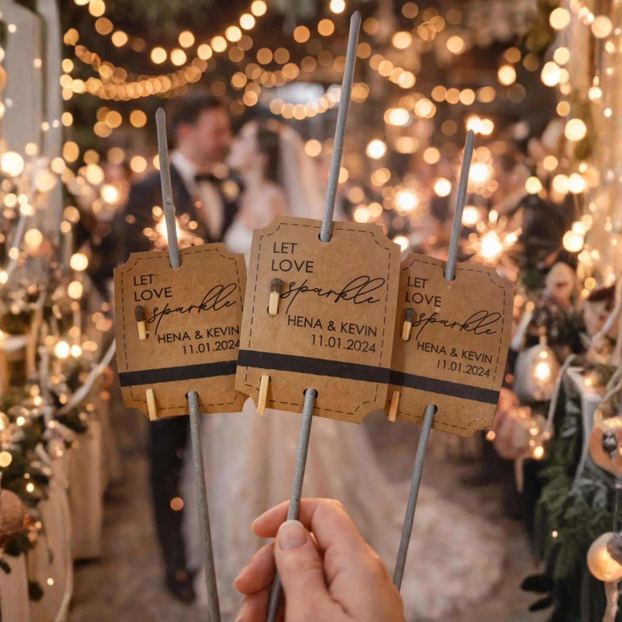 Let Love Sparkle Tags for Wedding Sparklers, Personalized Sparkler Send Off Favor Tags, Kraft Sparkler Tag with Names and Date