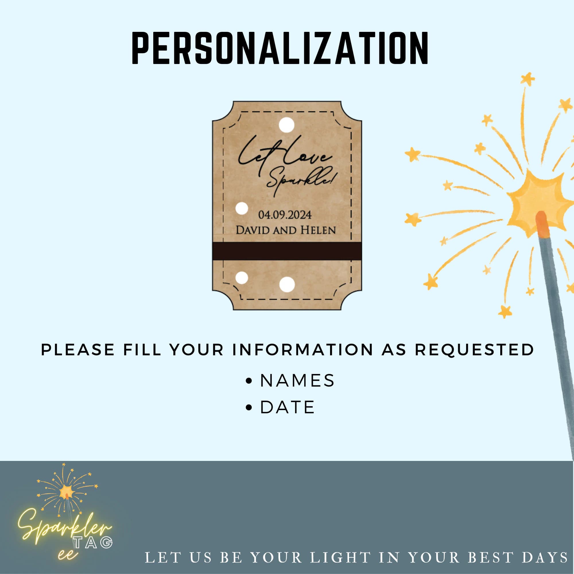 Personalized Sparkler Tag for wedding, party, engagement and anniversary - Fast Process and Fast Shipping (Set of 20 and more) - image 5