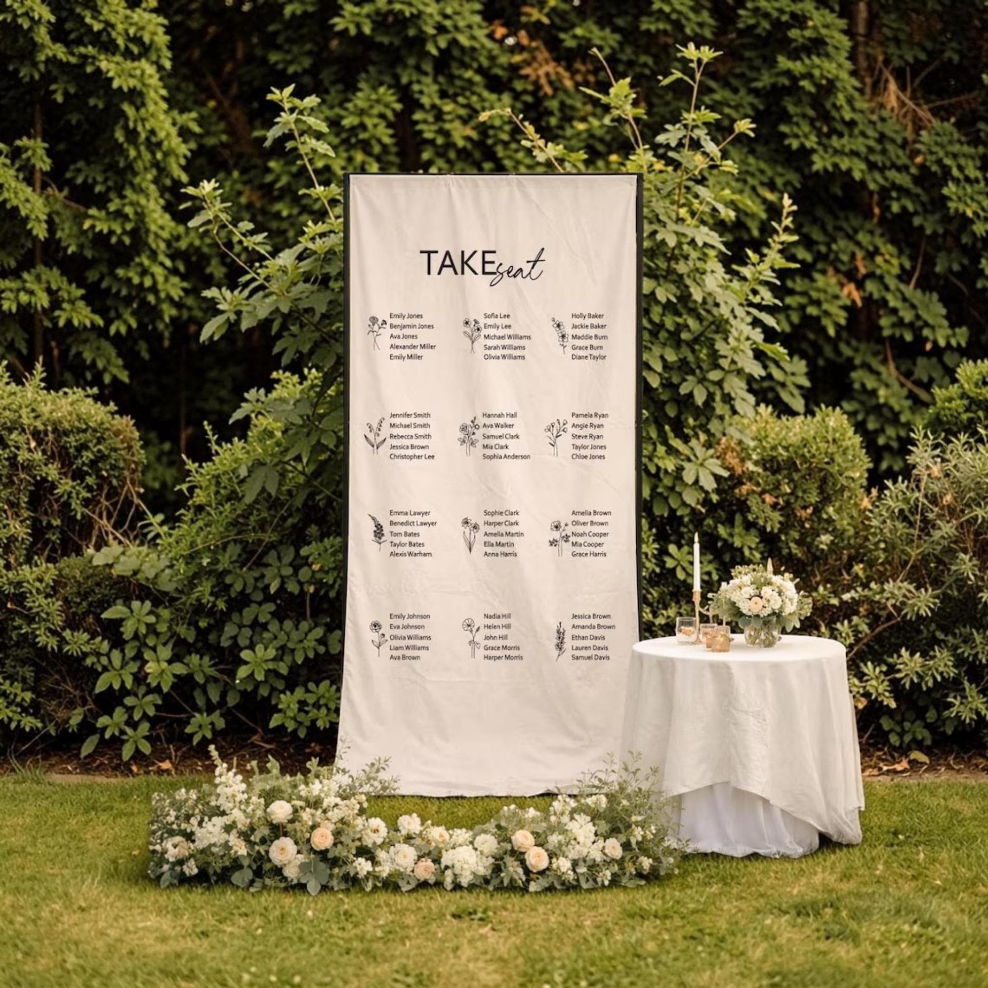 Wedding Seating Chart Banner, Custom Fabric Seating Plan, Elegant Wedding Sign, Personalized Guest List Poster, Modern Wedding Decor - image 3
