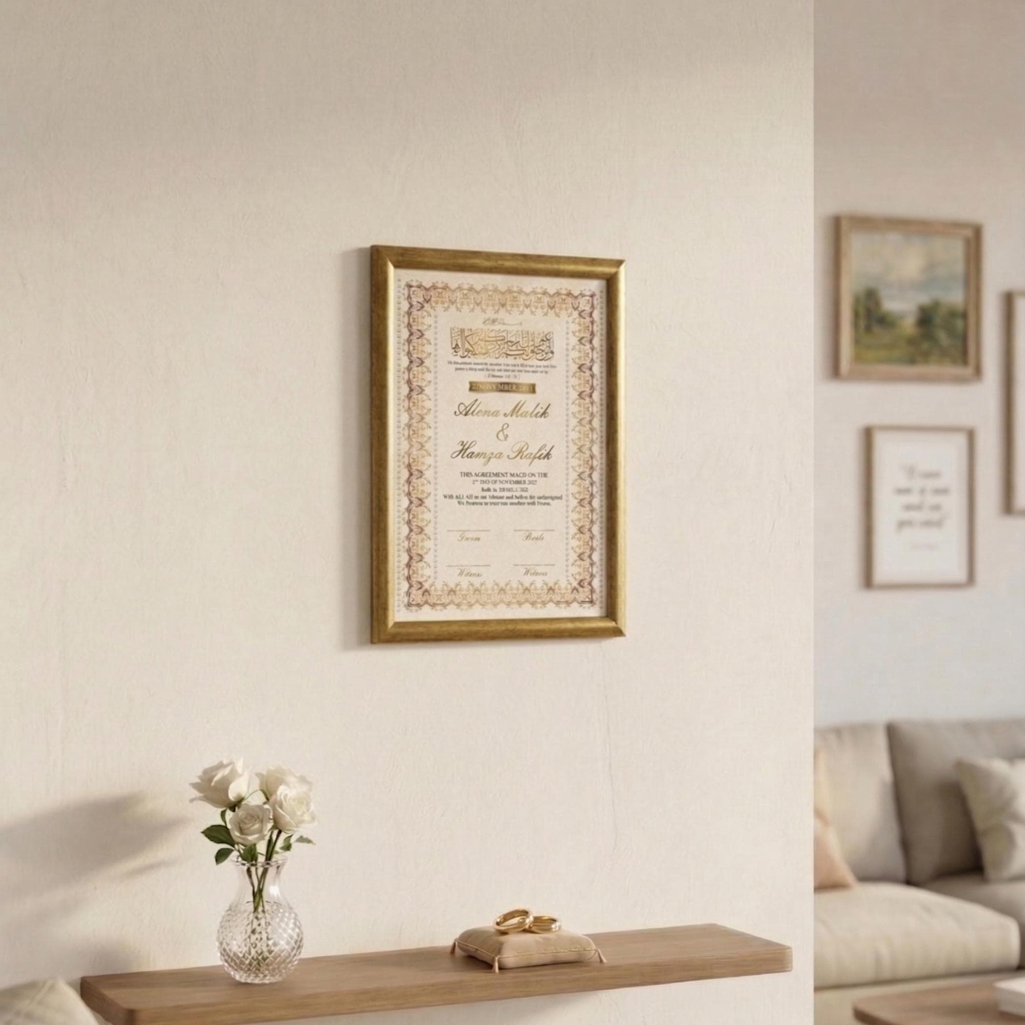 Personalized Nikkah Certificate Set with Frame & Diamond Pen | Islamic Wedding Contract | Muslim Marriage Certificate | Elegant Wedding Gift - image 5