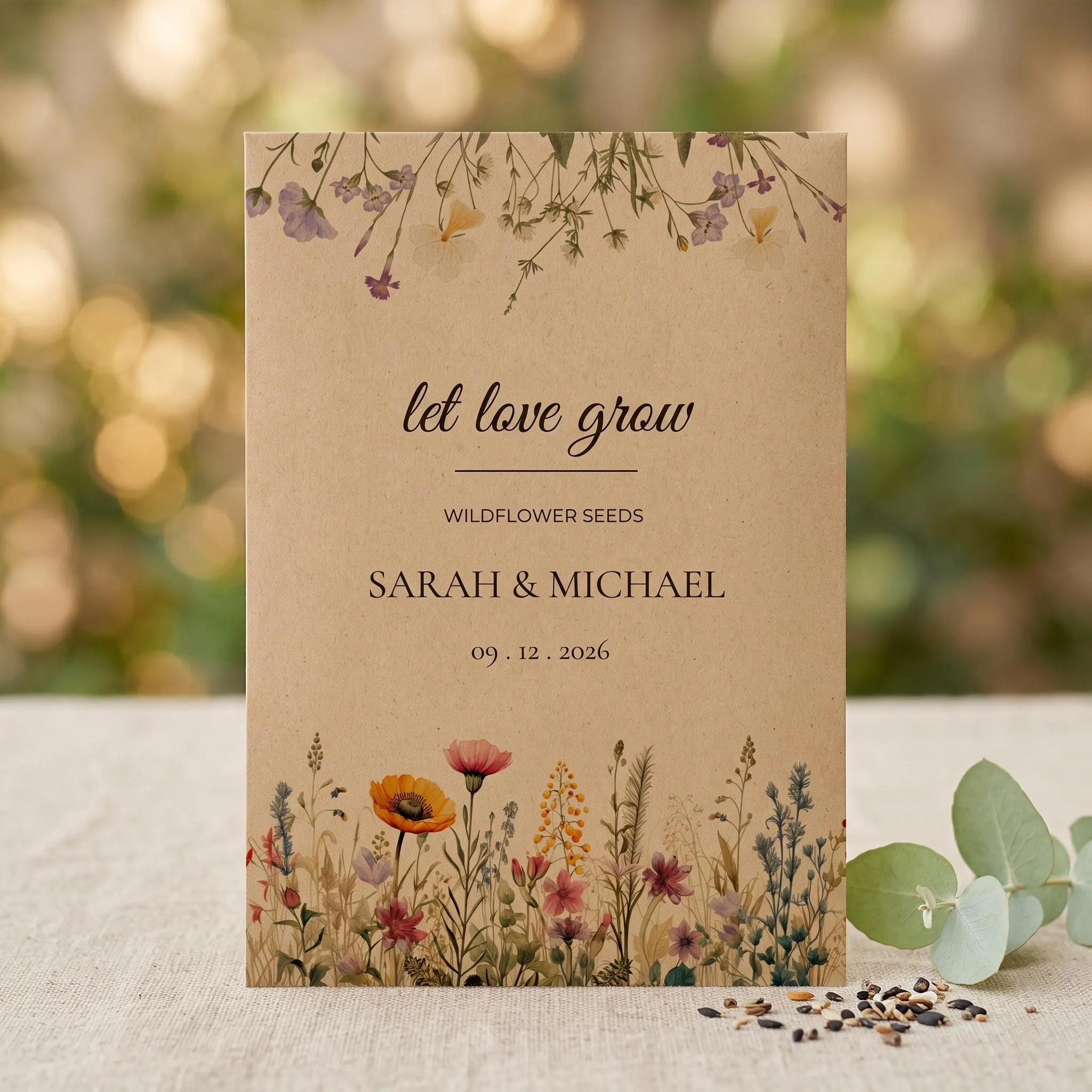 Wedding Favors for Guests in Bulk, Let Love Grow Wildflower Seed Packets, Personalized Seed Wedding Favor, Seeds Included, Rustic Favor