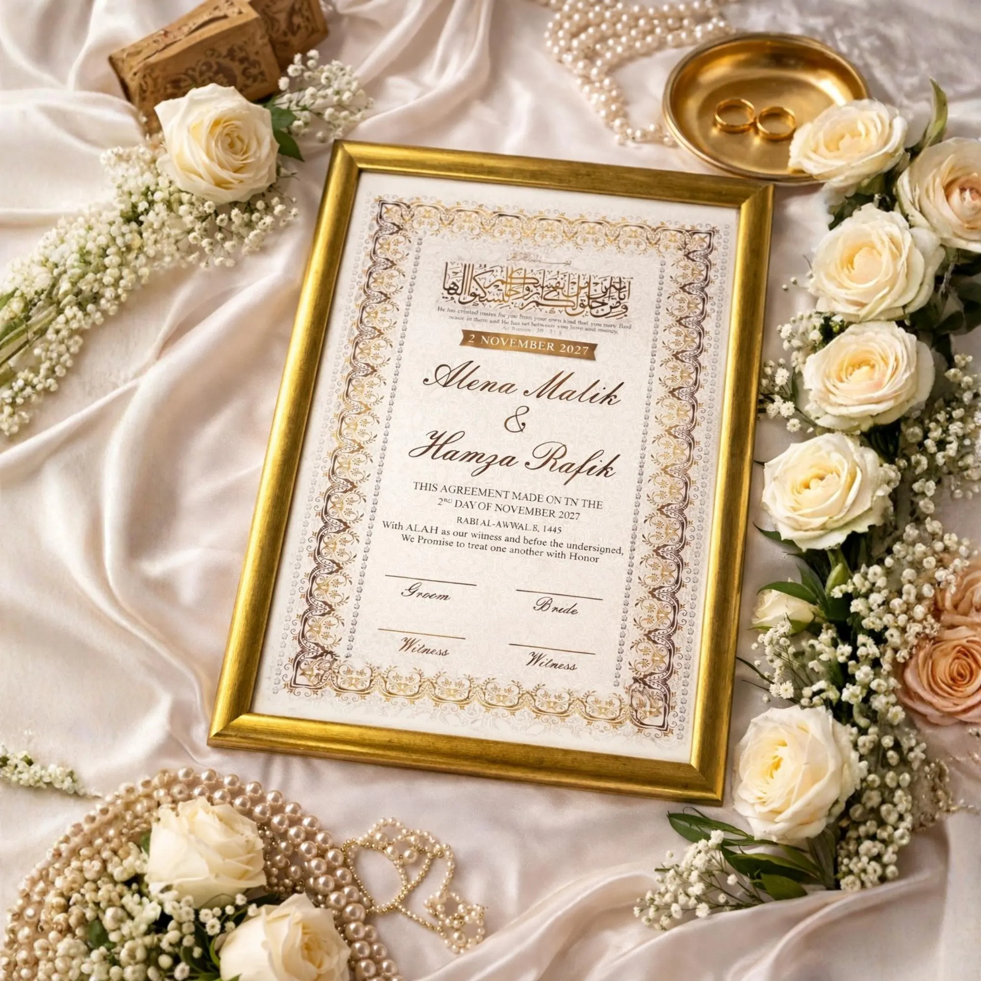 Personalized Nikkah Certificate Set with Frame & Diamond Pen | Islamic Wedding Contract | Muslim Marriage Certificate | Elegant Wedding Gift - image 4