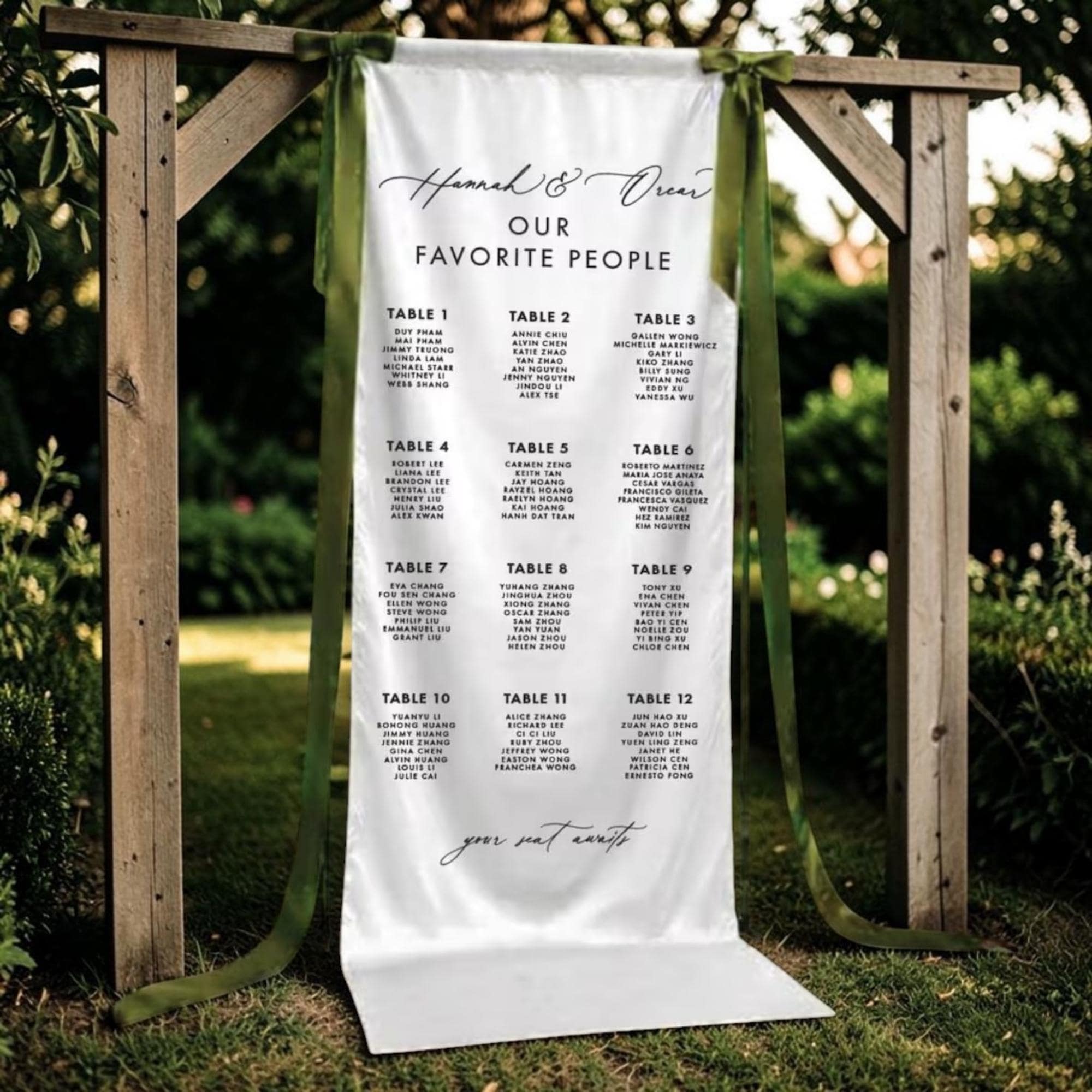 Wedding Seating Chart Banner, Custom Fabric Seating Plan, Elegant Wedding Sign, Personalized Guest List Poster, Modern Wedding Decor