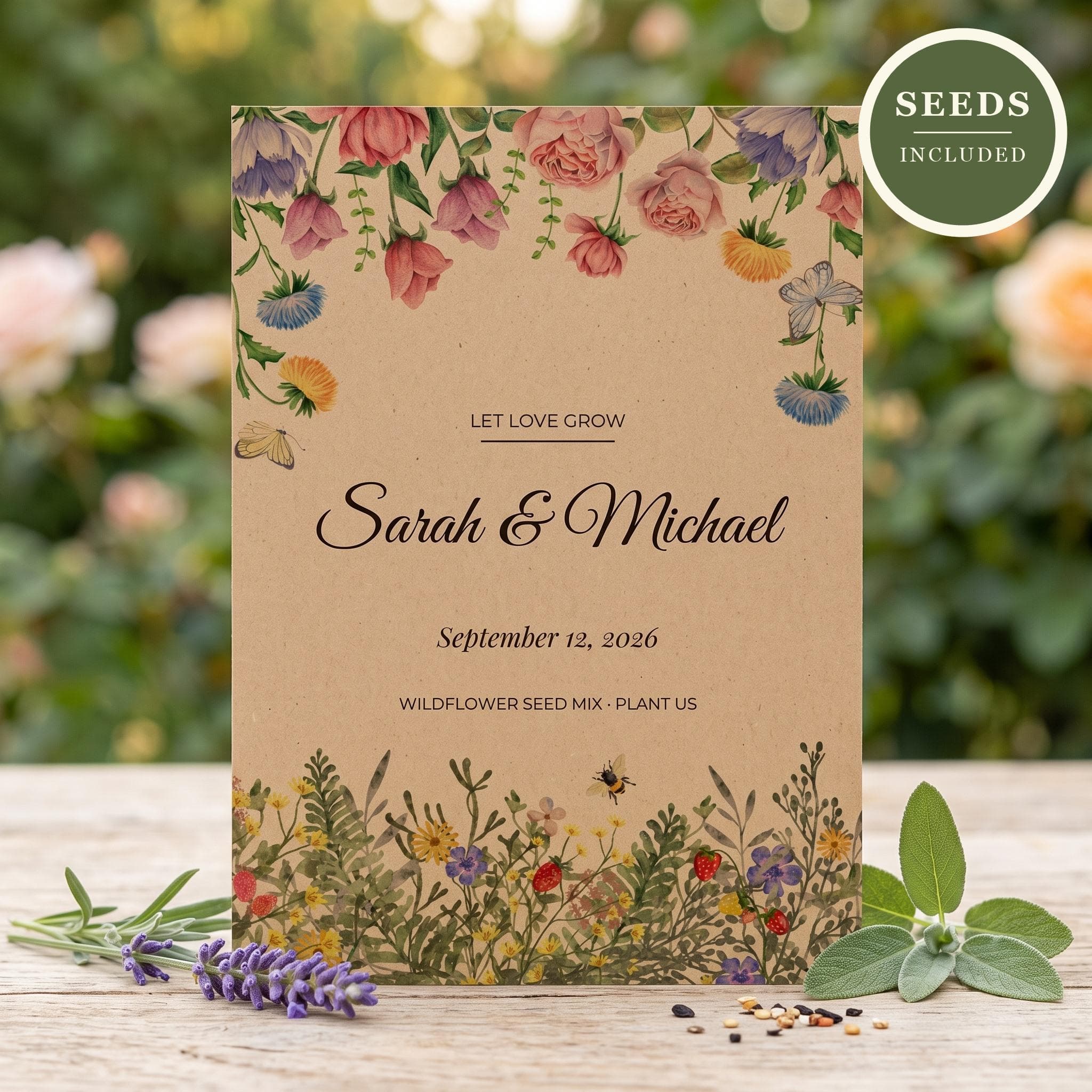 Eco Friendly Wedding Favors in Bulk, Let Love Grow Wildflower Seed Packets, Personalized Rose Garden Seed Packet, Seeds Included - image 2