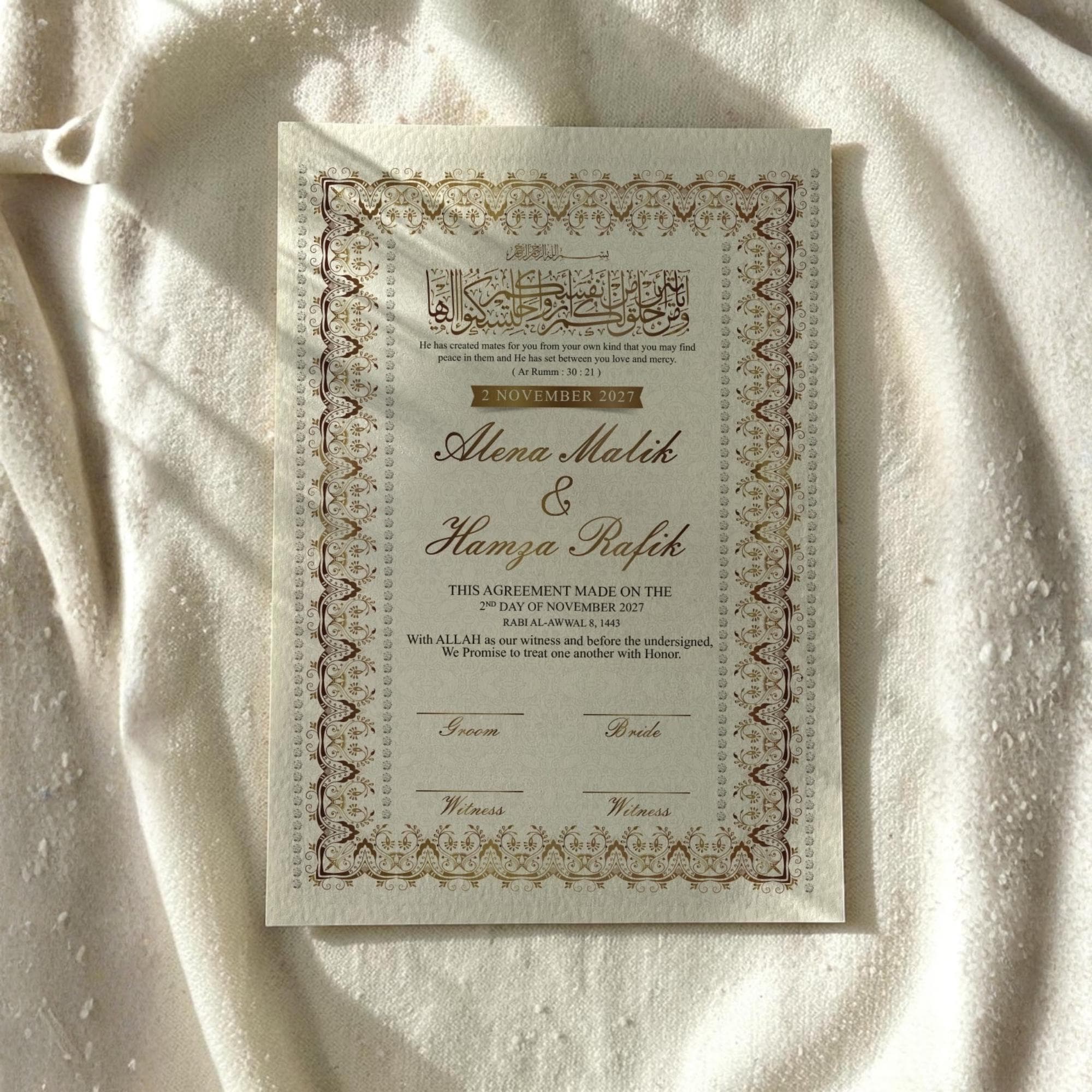 Personalized Nikkah Certificate Set with Frame & Diamond Pen | Islamic Wedding Contract | Muslim Marriage Certificate | Elegant Wedding Gift - image 2