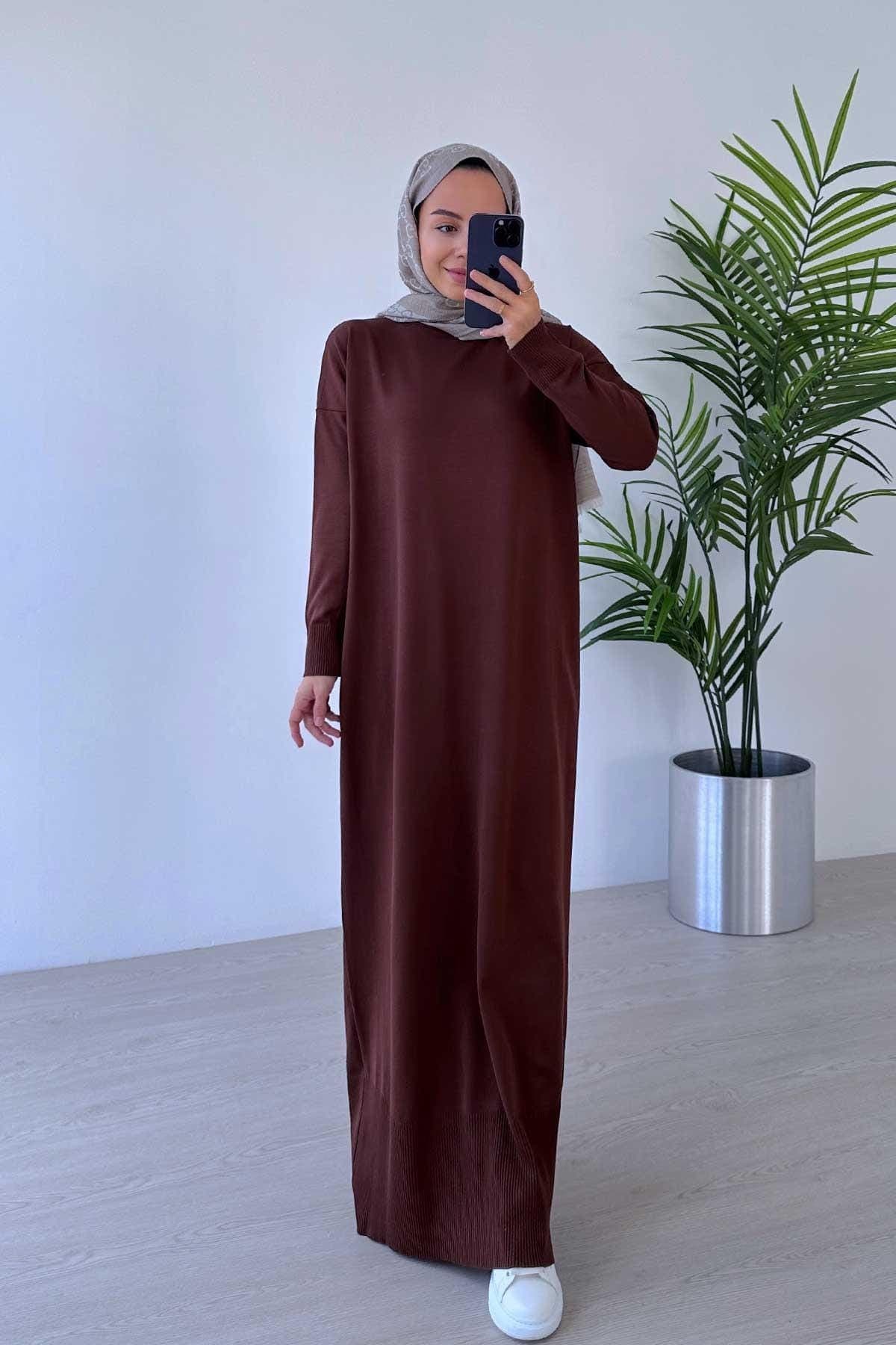 Elegant Mercerized Knitwear Dress - Brown | Long Sleeve Modest Maxi Dress for Women | Comfortable and Stylish Casual Wear,(KH-1718) - image 4