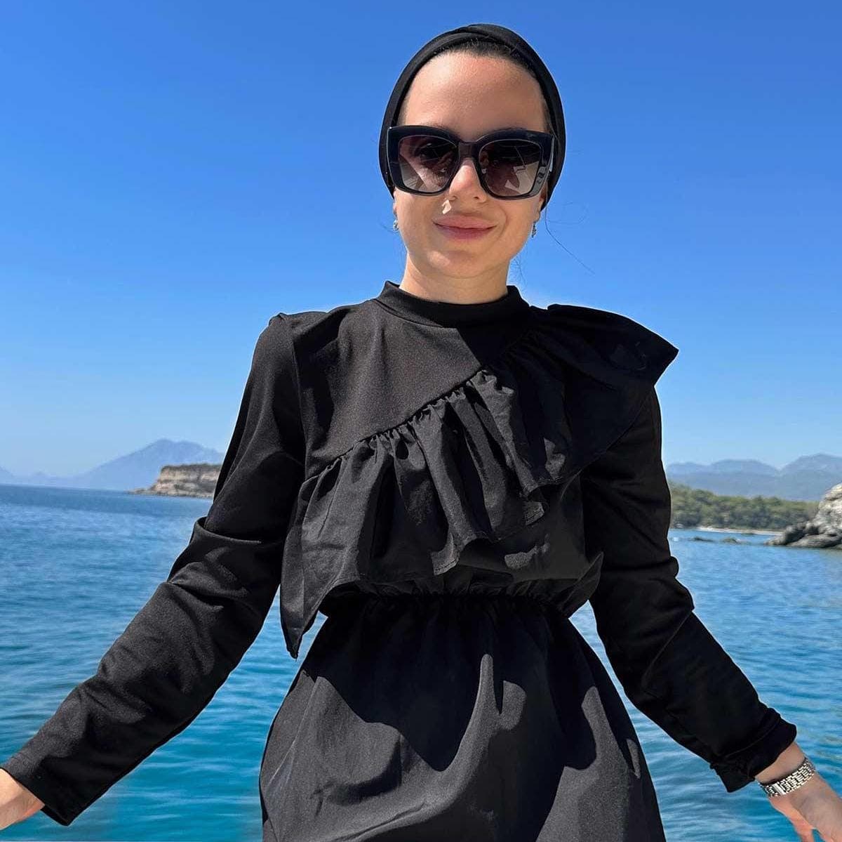 Ruffle Detail Modest Swimsuit | Elegant Black Hijab Swimwear | Full-Coverage Swimsuit for Muslim Women | Modest Beach Outfit,(KH-1204) - image 5