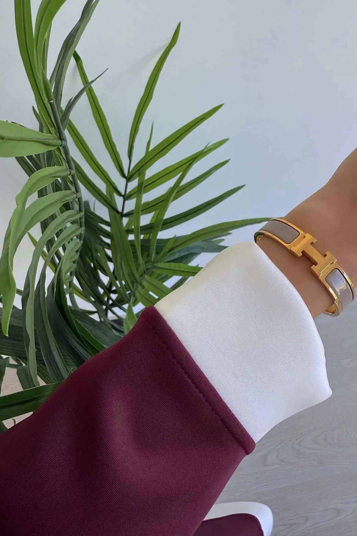Elegant Burgundy Double Scuba Suit with Button Detail - Modest Fashion, Two-Piece Outfit for Everyday or Special Occasions,(KH-1991) - image 2