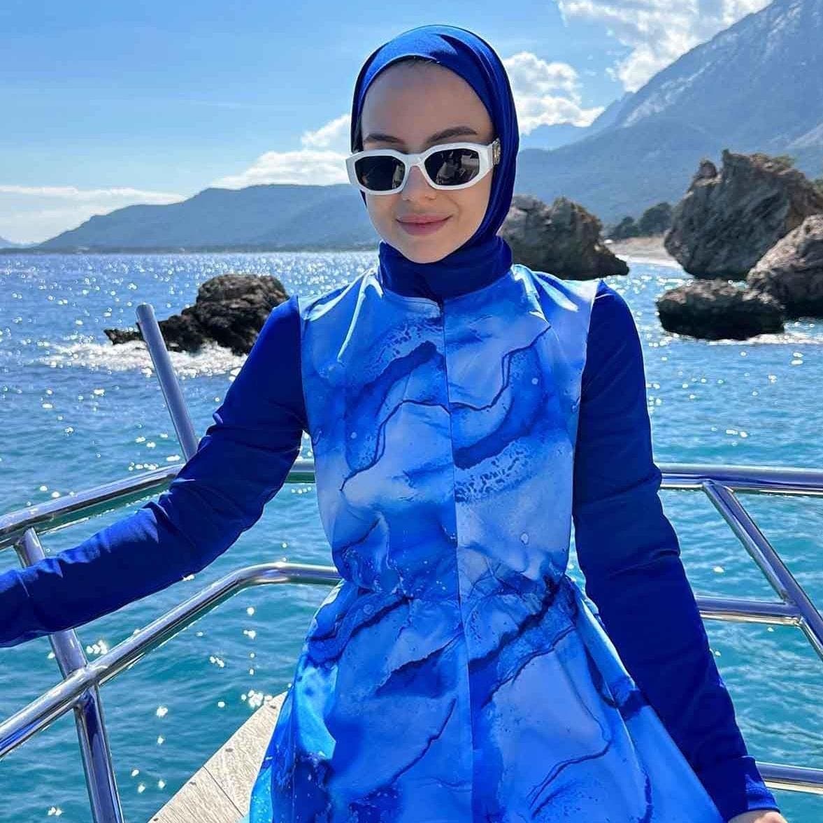Siena Hijab Swimsuit - Modest Full-Coverage Swimwear - Quick Dry, UPF Protection, Burkini for Women, Islamic Swim Set - Blue,(KH-1952) - image 3
