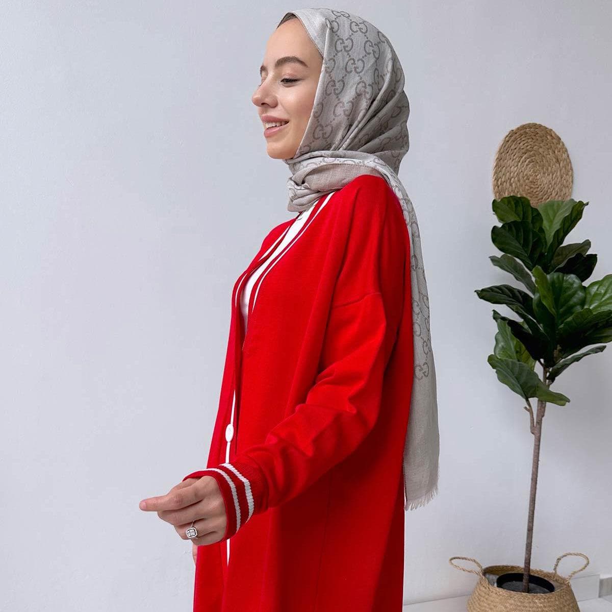 Women's Red Line Detail Button-Up Mercerized Cardigan - Trendy Knitwear with Striped Accents - Perfect for Casual or Work Outfits,(KH-1824) - image 4