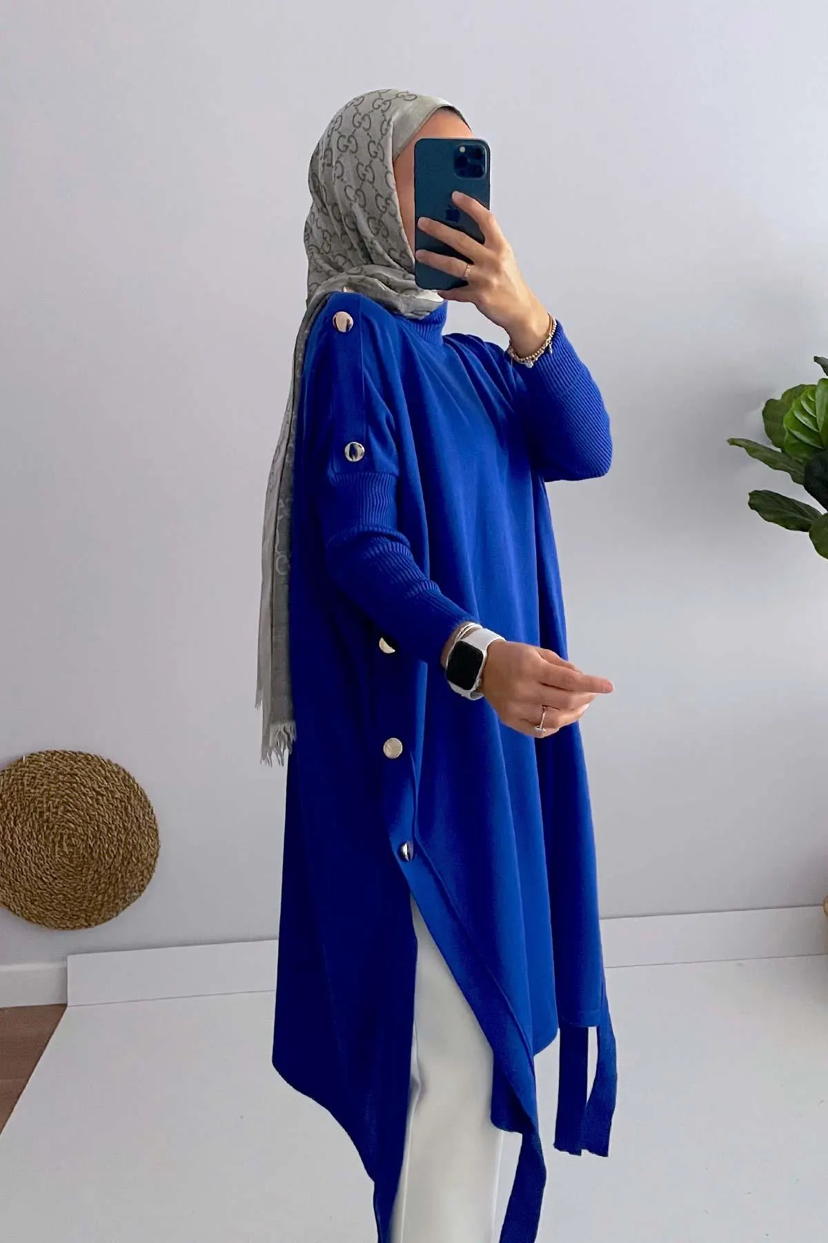 Sax Blue Buttoned Poncho for Women - Perfect Modest Wear - Elegant, Practical, and Ideal for Layering All Year Long,(KH-1311) - image 5