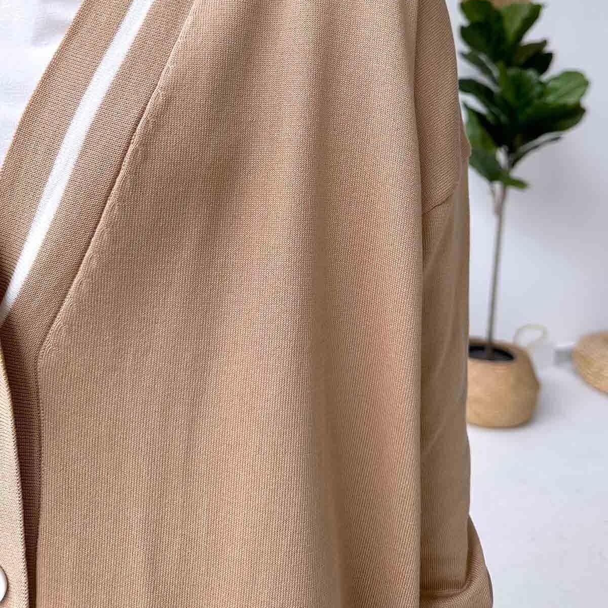 Elegant Line Detail Button Mercerized Cardigan - Cappuccino | Lightweight Knitwear for Everyday Modest Fashion | Casual & Chic,(KH-1824) - image 4