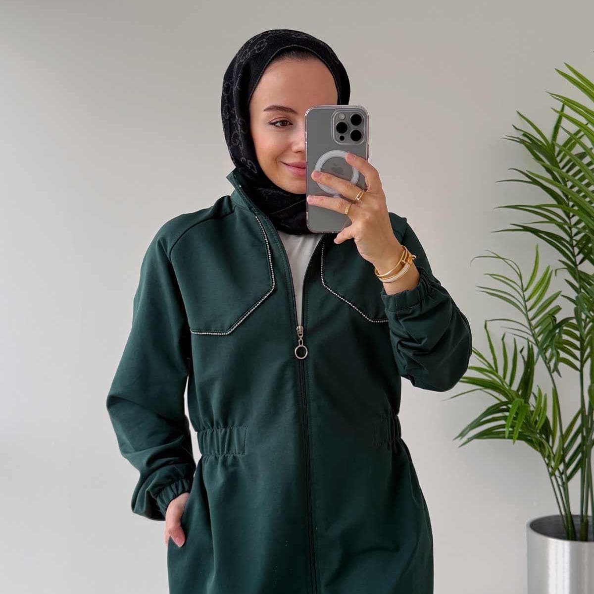 Stone Piping Waist Elastic Two Yarn Sports Set - Emerald Green | Modest Fit, Stylish Comfort, Casual Wear for Active Women,(KH-2020) - image 4