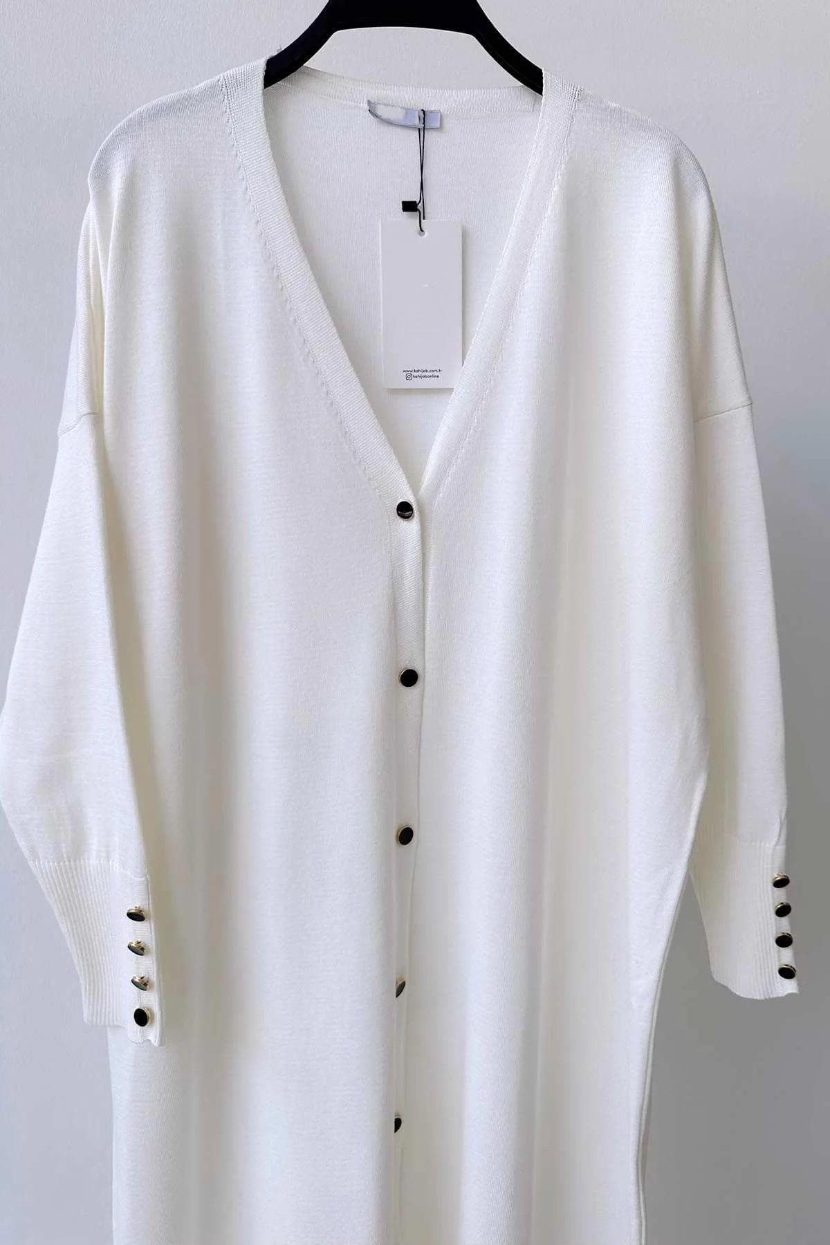 Elegant White Maxi Length Buttoned Mercerized Cardigan - Lightweight Knitwear for Women - Perfect for Casual & Formal Outfits,(KH-1804) - image 4