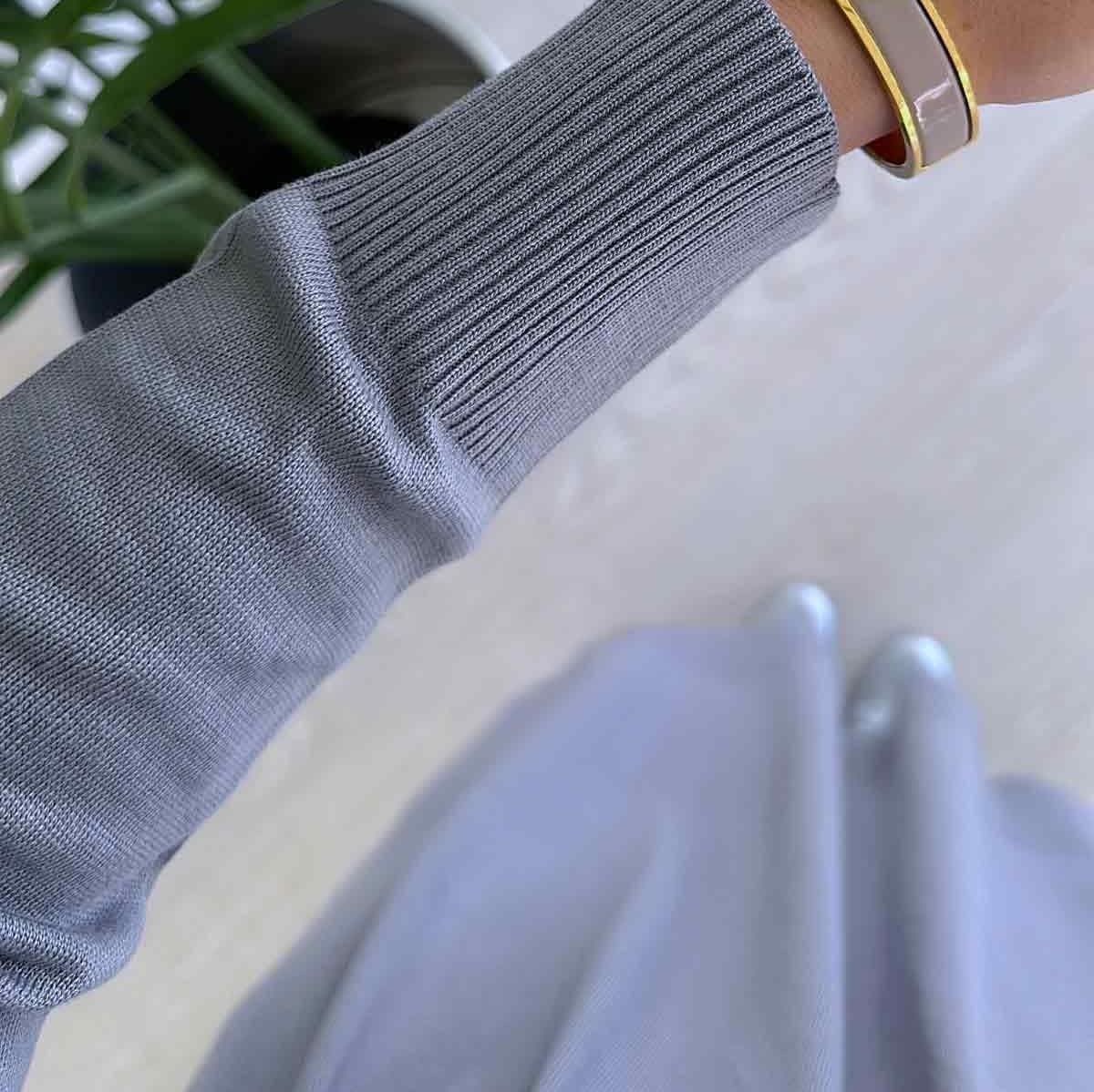 Gray Mercerized Knitwear Dress for Women - Modest Long-Sleeve Lightweight Ribbed Design - Perfect for Casual and Formal Occasions,(KH-1718) - image 3